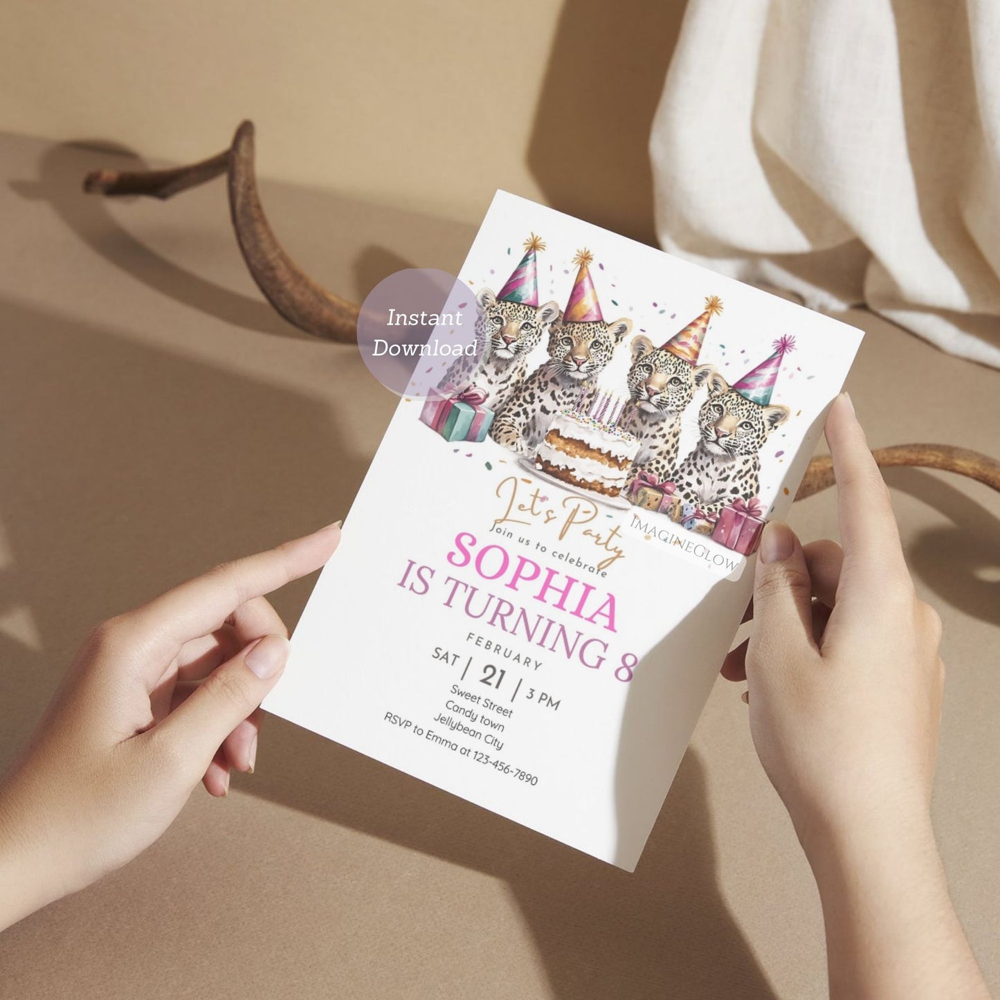 Leopard print party invitation for kids