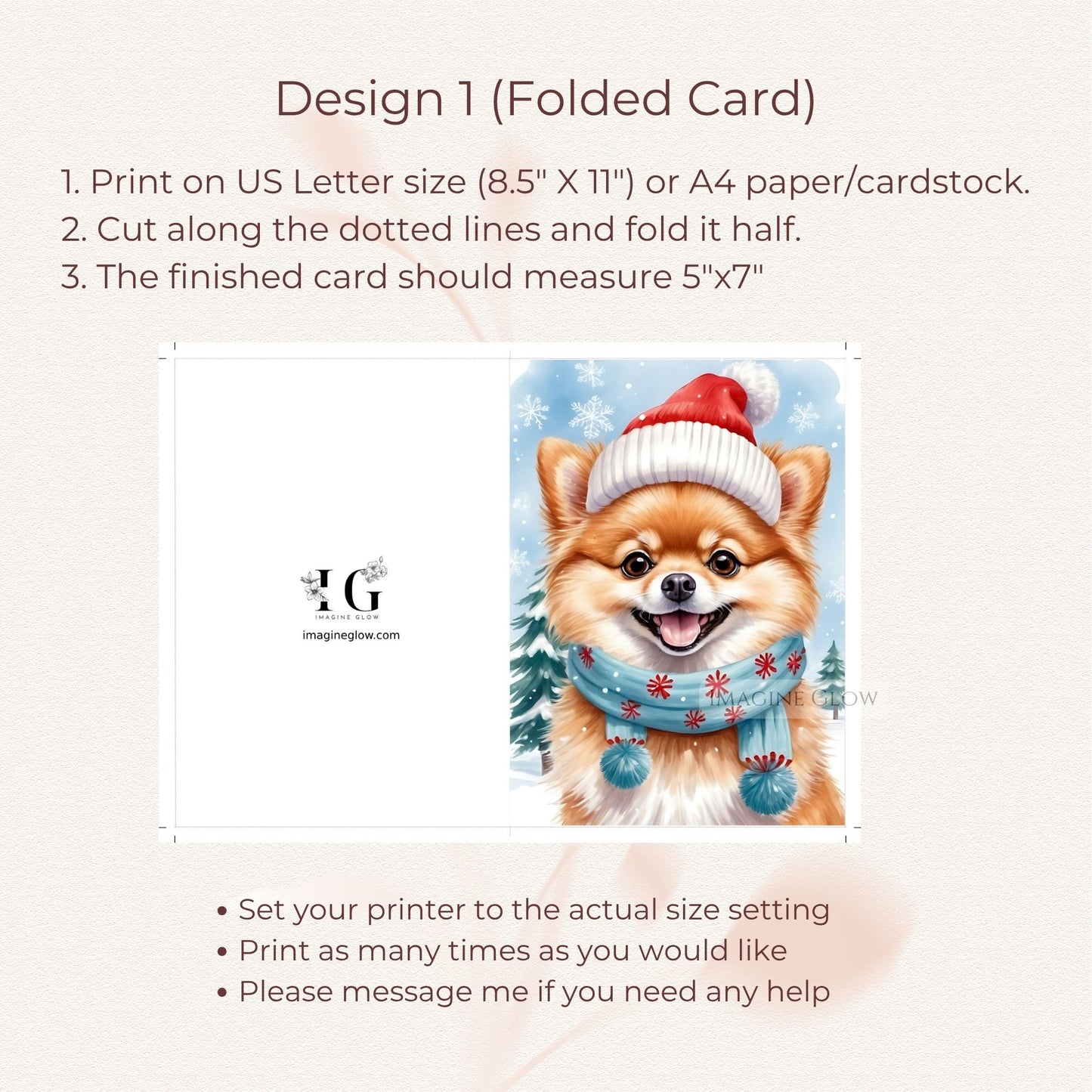 cute pomeranian holiday greeting card printable