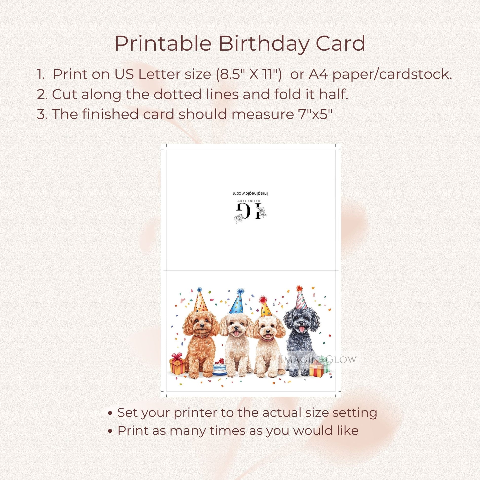 Poodle puppy printable card
digital Poodle birthday card
birthday card with Poodle