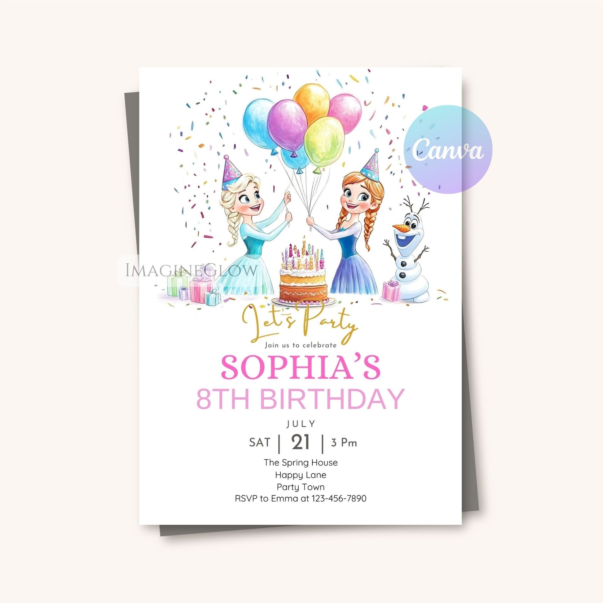 Digital Frozen birthday invitation editable with Canva