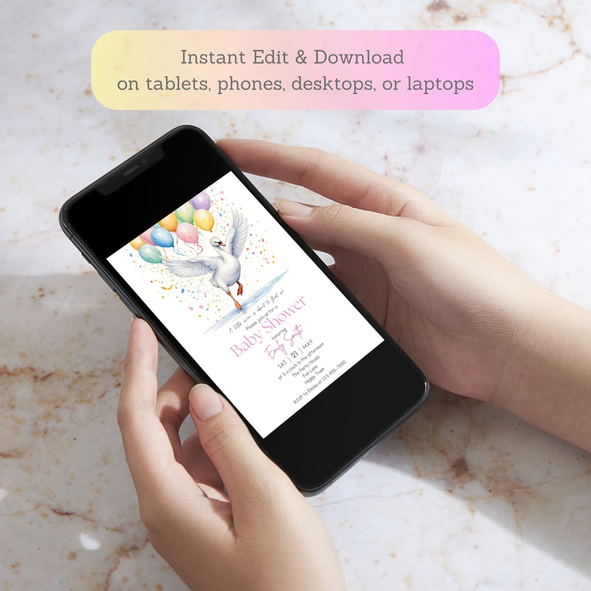 digital swan baby shower card
swan lake themed baby shower invite