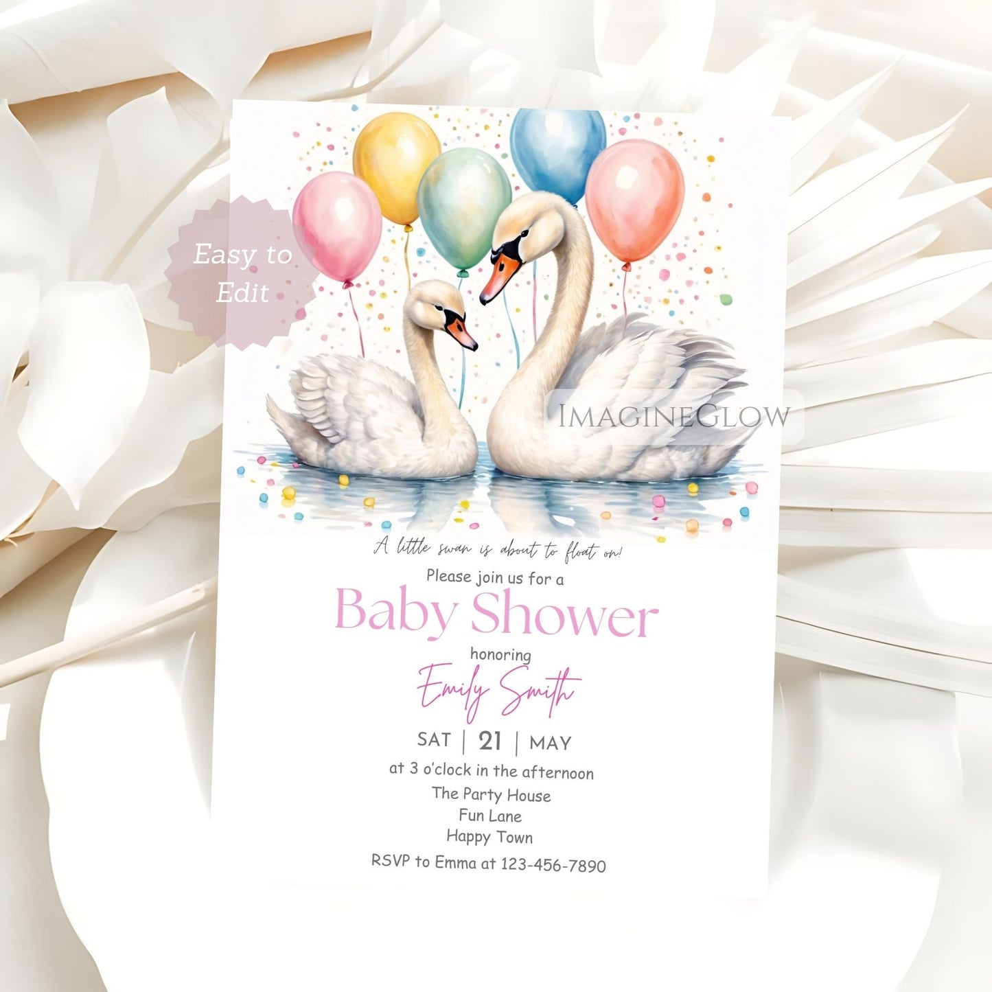 elegant swan baby shower invite for girl or boy mom and baby swan invite for baby shower party