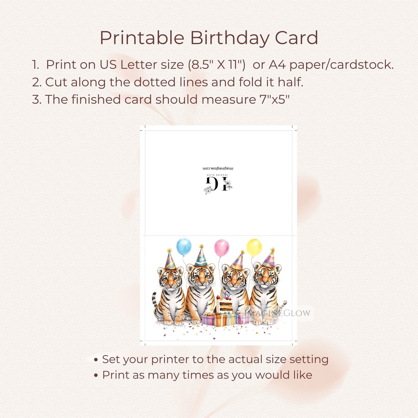Tiger Birthday Card - Printable Fierce Tiger Greeting Card for Wildlife Lovers