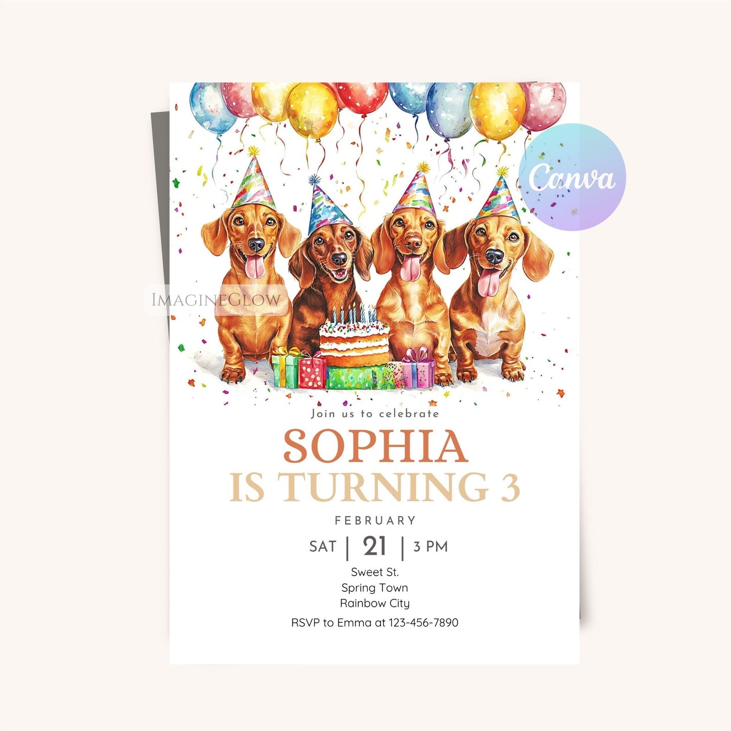 Printable wiener dog birthday party invite for kids