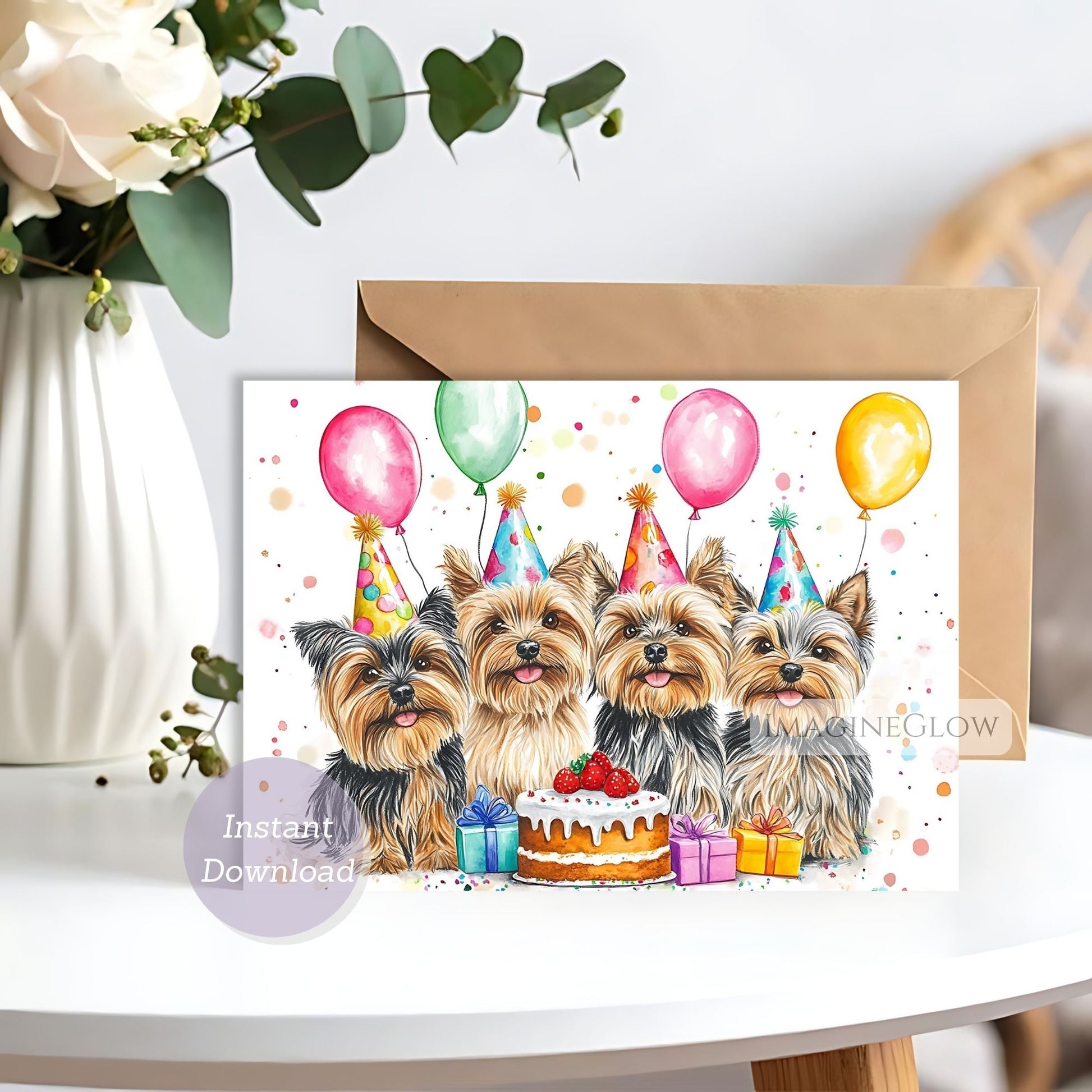 yorkshire terrier birthday card printable
digital yorkie dog greeting card