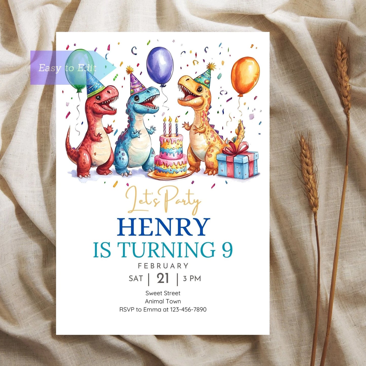 Dinosaur party invite for boys and girls.