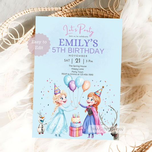 frozen birthday invitation blue background