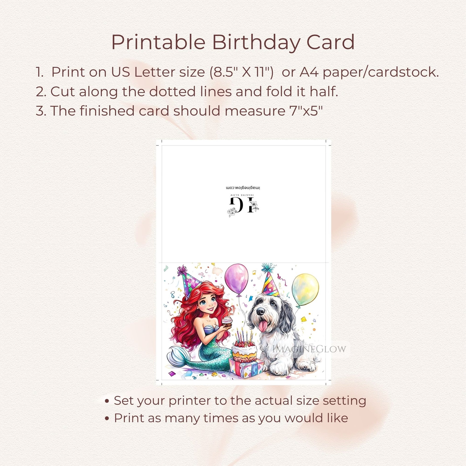 disney princess birthday card
mermaid themed birthday card
digital download ariel card
kids birthday mermaid card
colorful ariel illustration card
blank inside ariel birthday card
magical mermaid birthday card