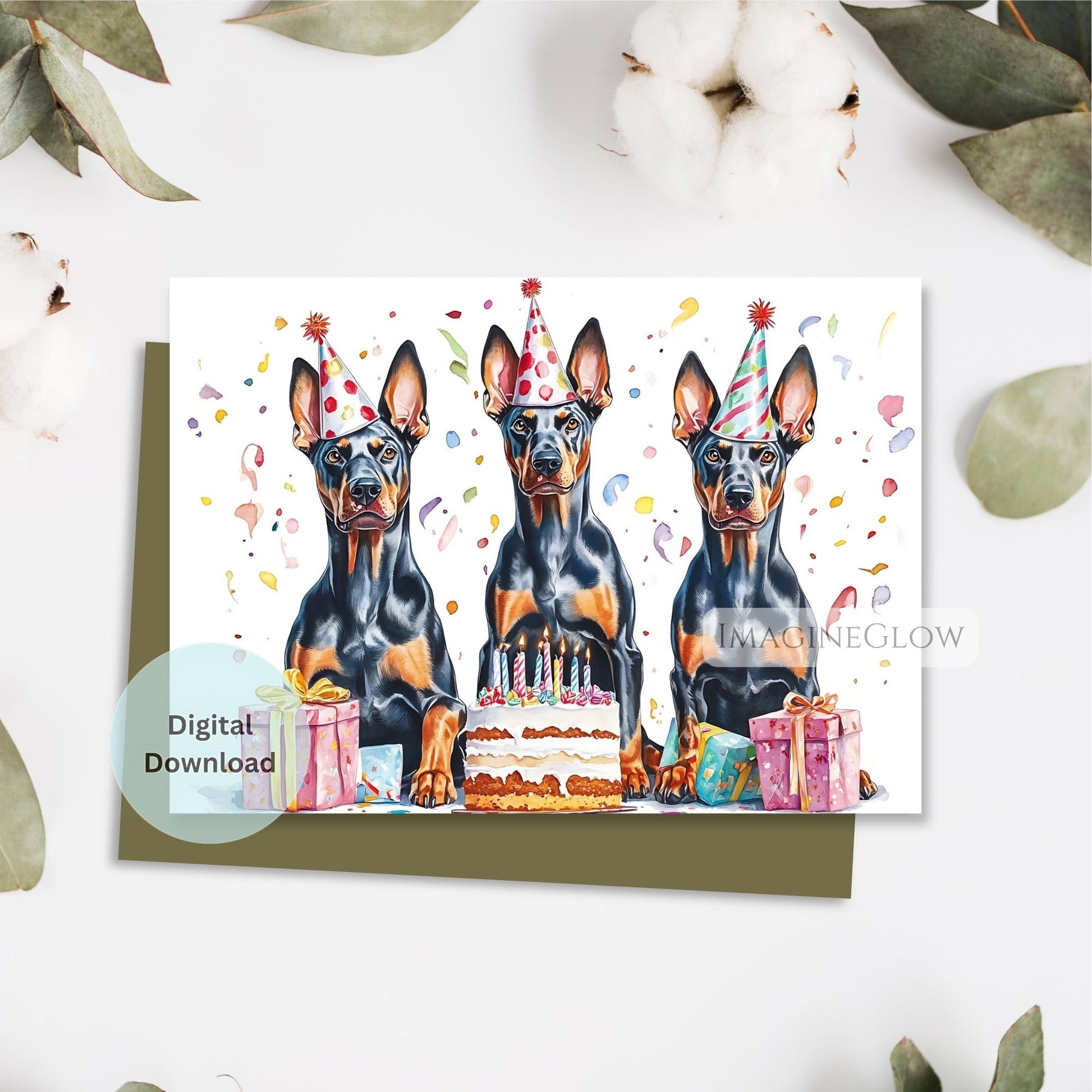 digital Doberman greeting card
cute Doberman puppy birthday card