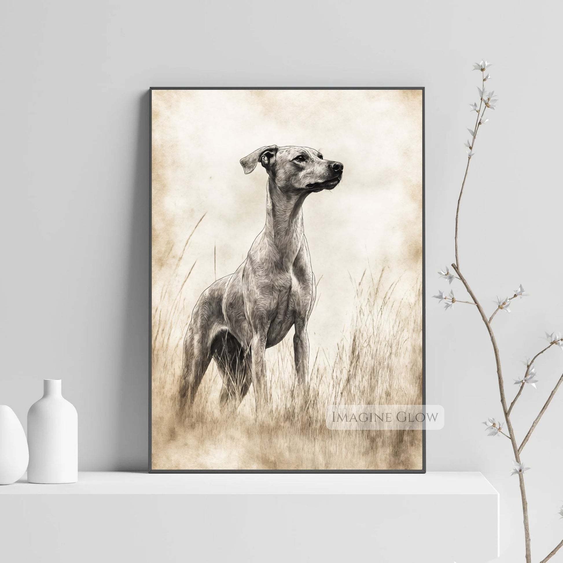 Hand-drawn sporting dog illustration for nature-inspired decor.