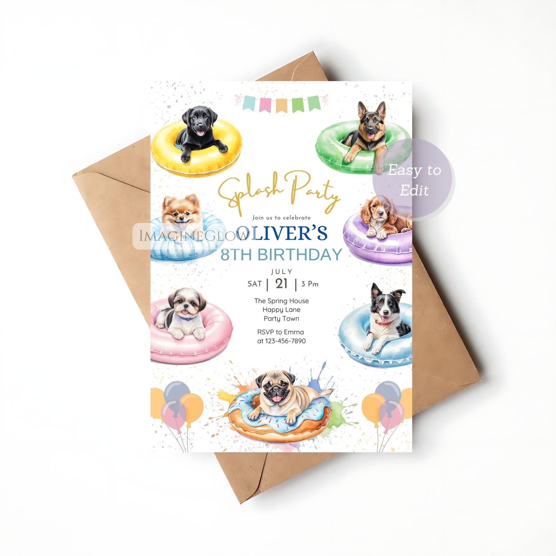 puppy pool party birthday invitation
summer dog birthday invite