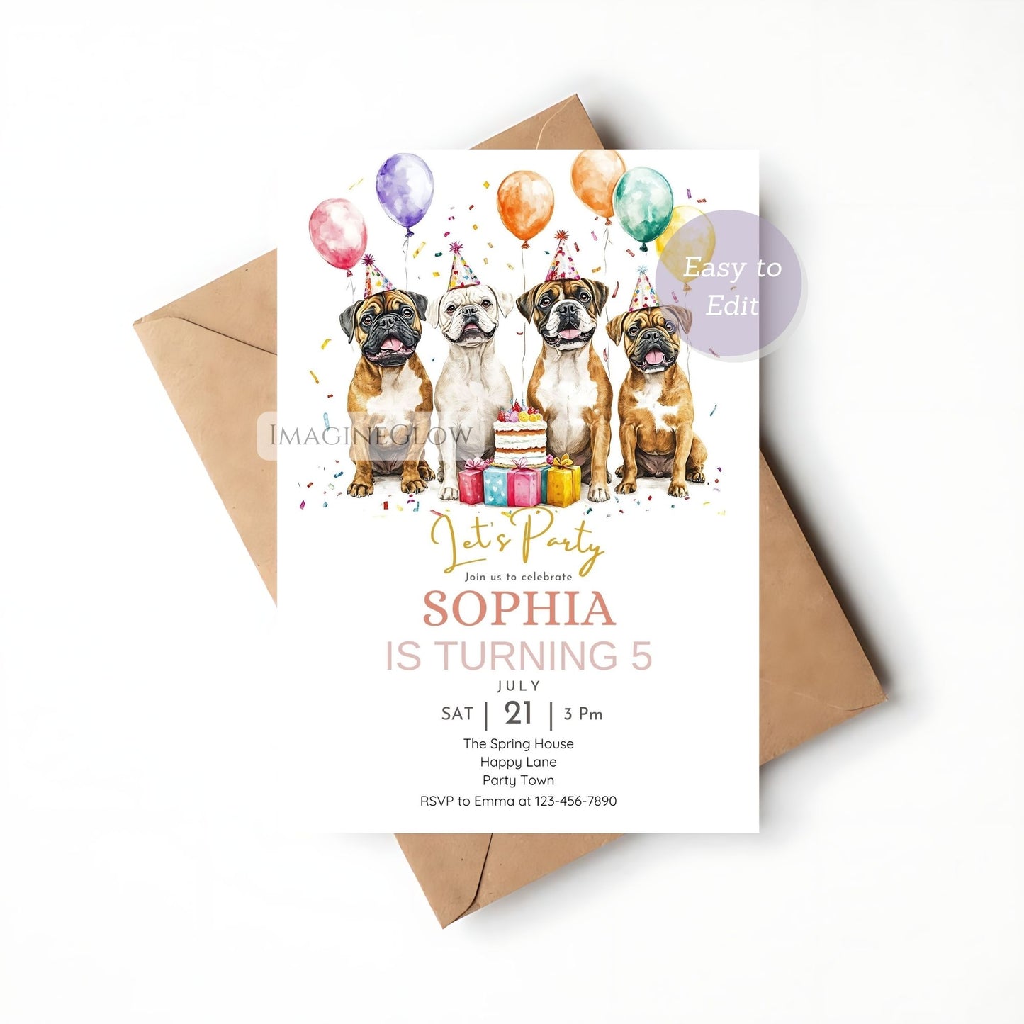 Dog themed birthday party invitation
Boxer dog birthday party invite template