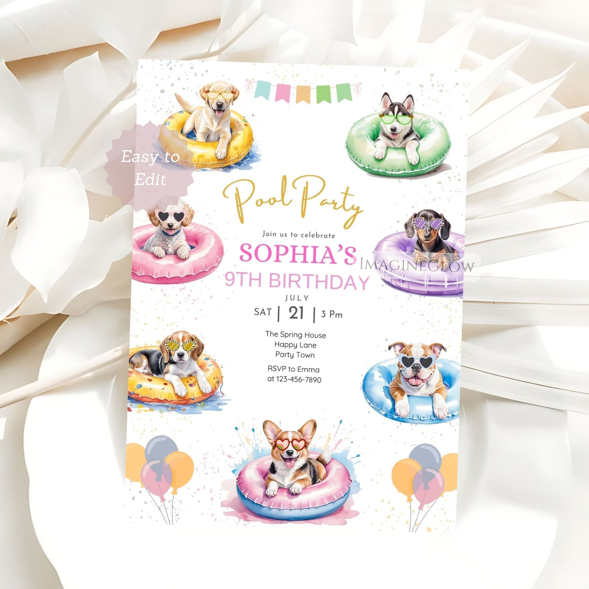 fun dog beach birthday template
puppy party invite for boys and girls