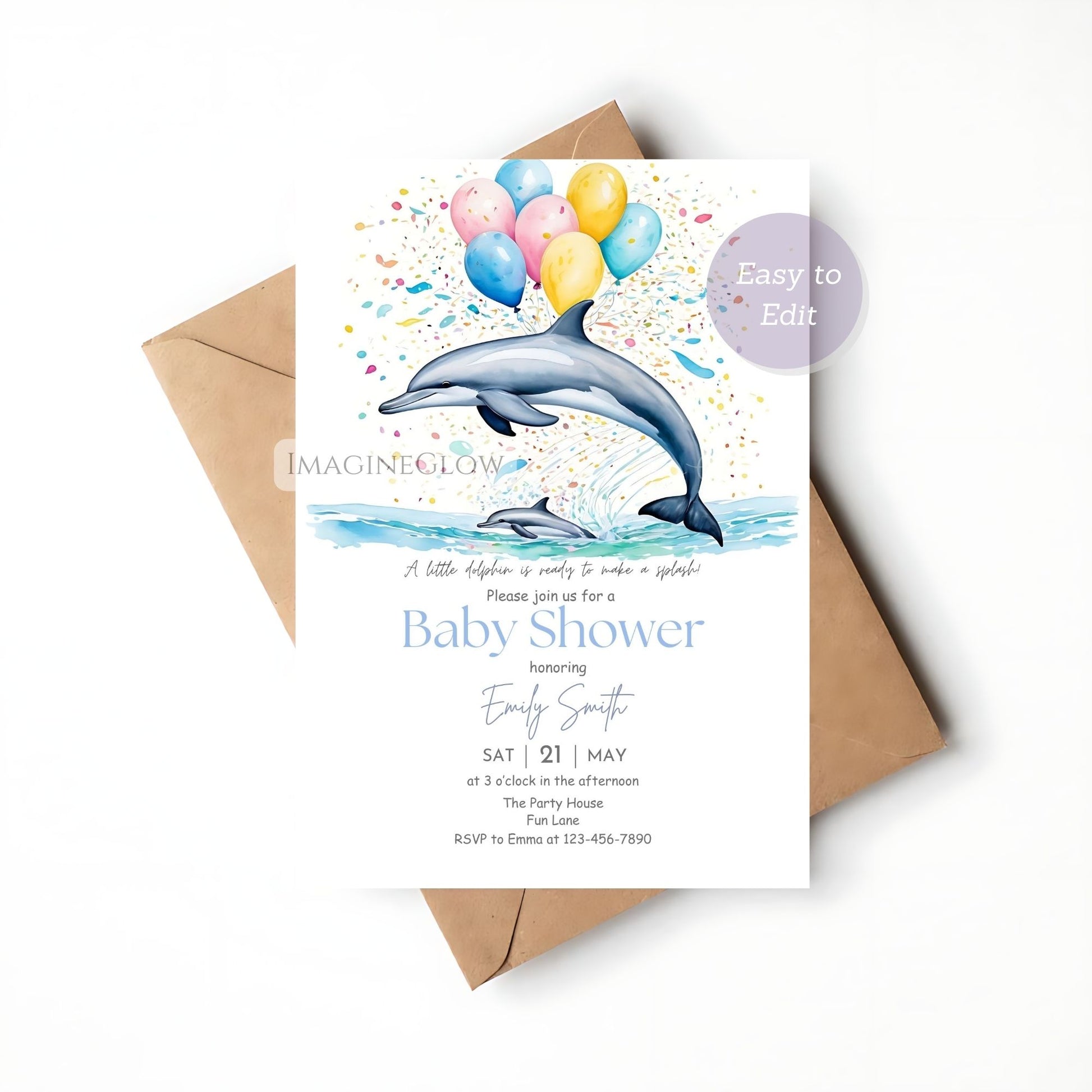 cute dolphin mom and baby invite
