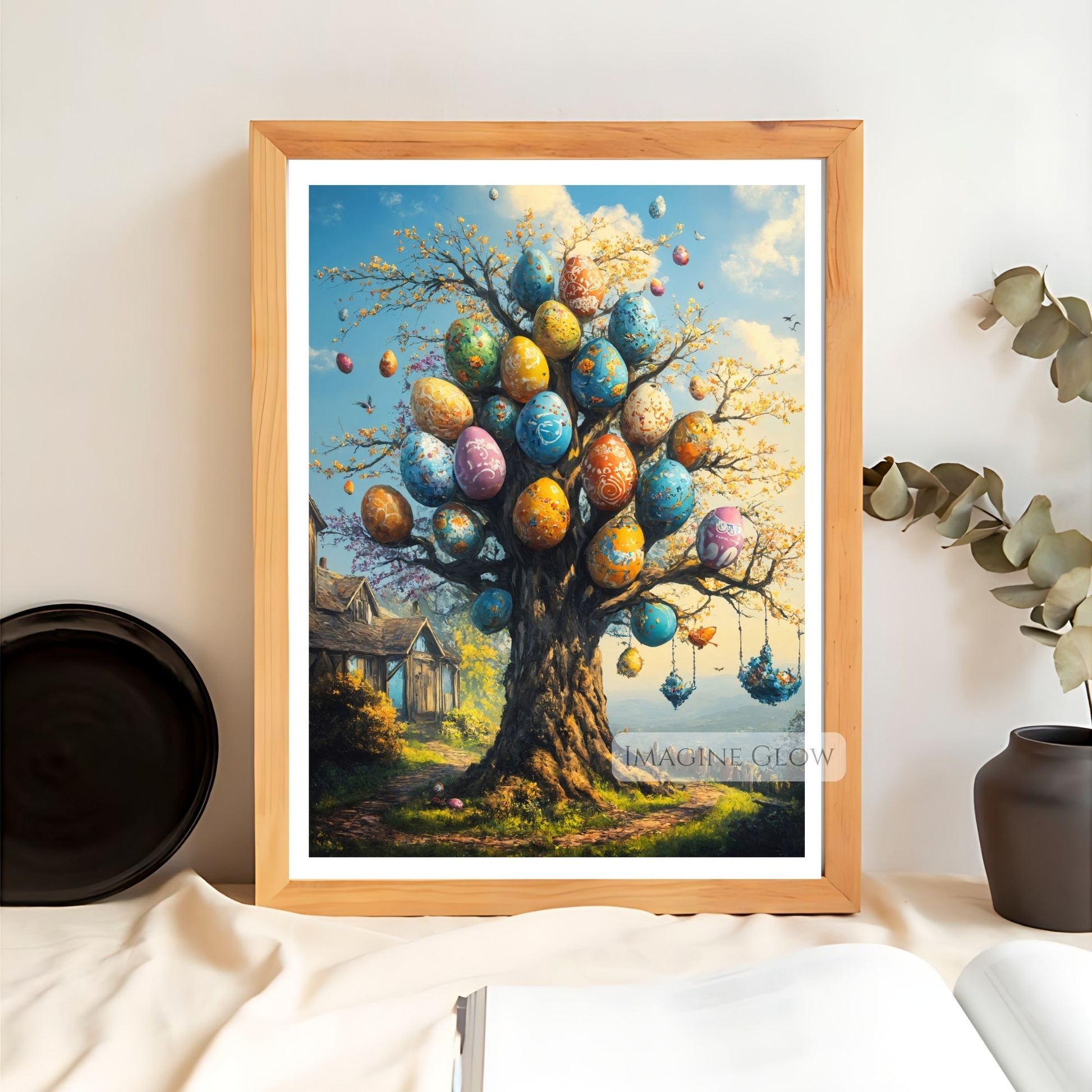 Enchanting Easter tree artwork with magical colors