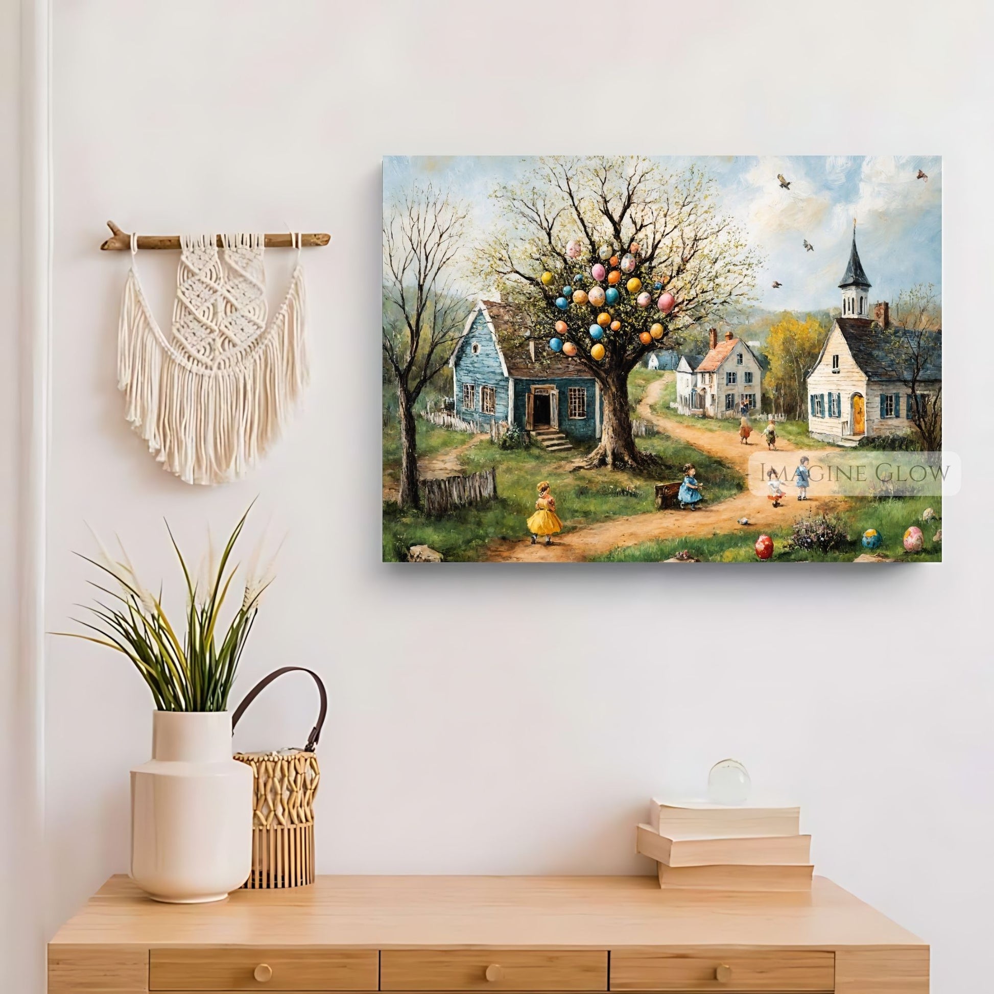Mystical Easter Egg Tree in Village Scene