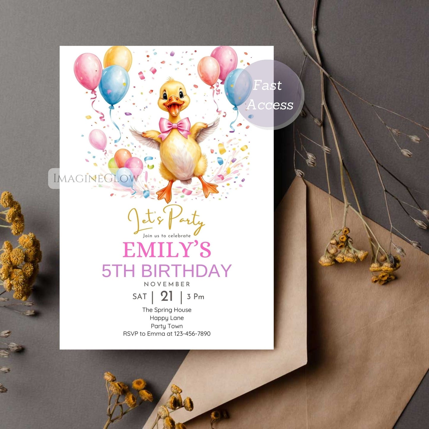 printable duck birthday invite girl