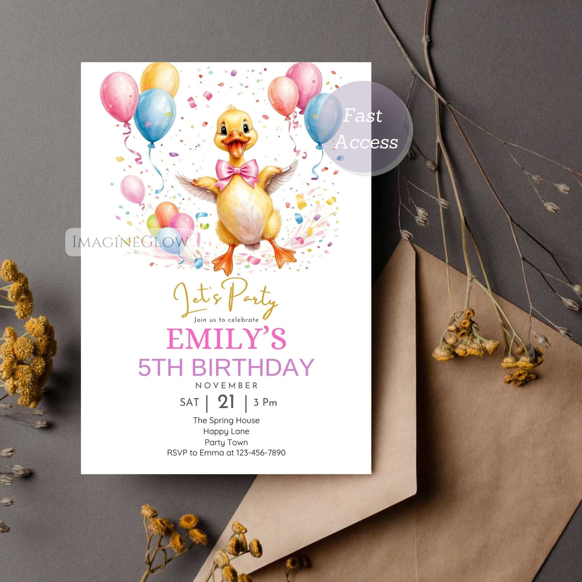 printable duck birthday invite girl