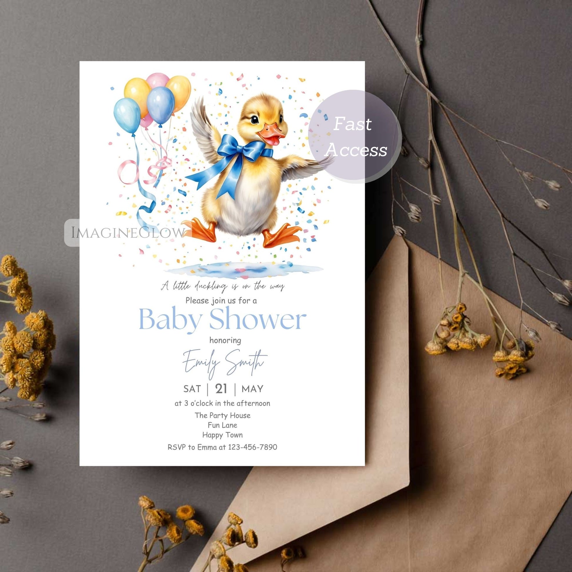 yellow duck baby boy shower invite