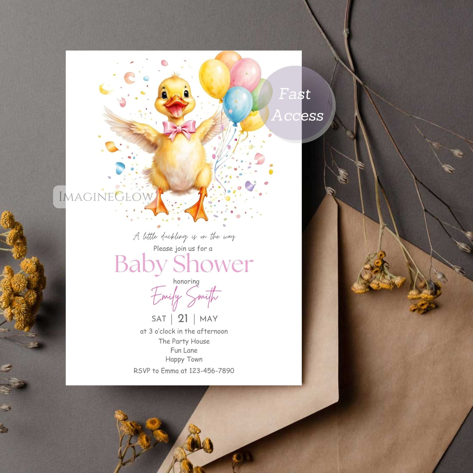 editable duck baby shower invitation