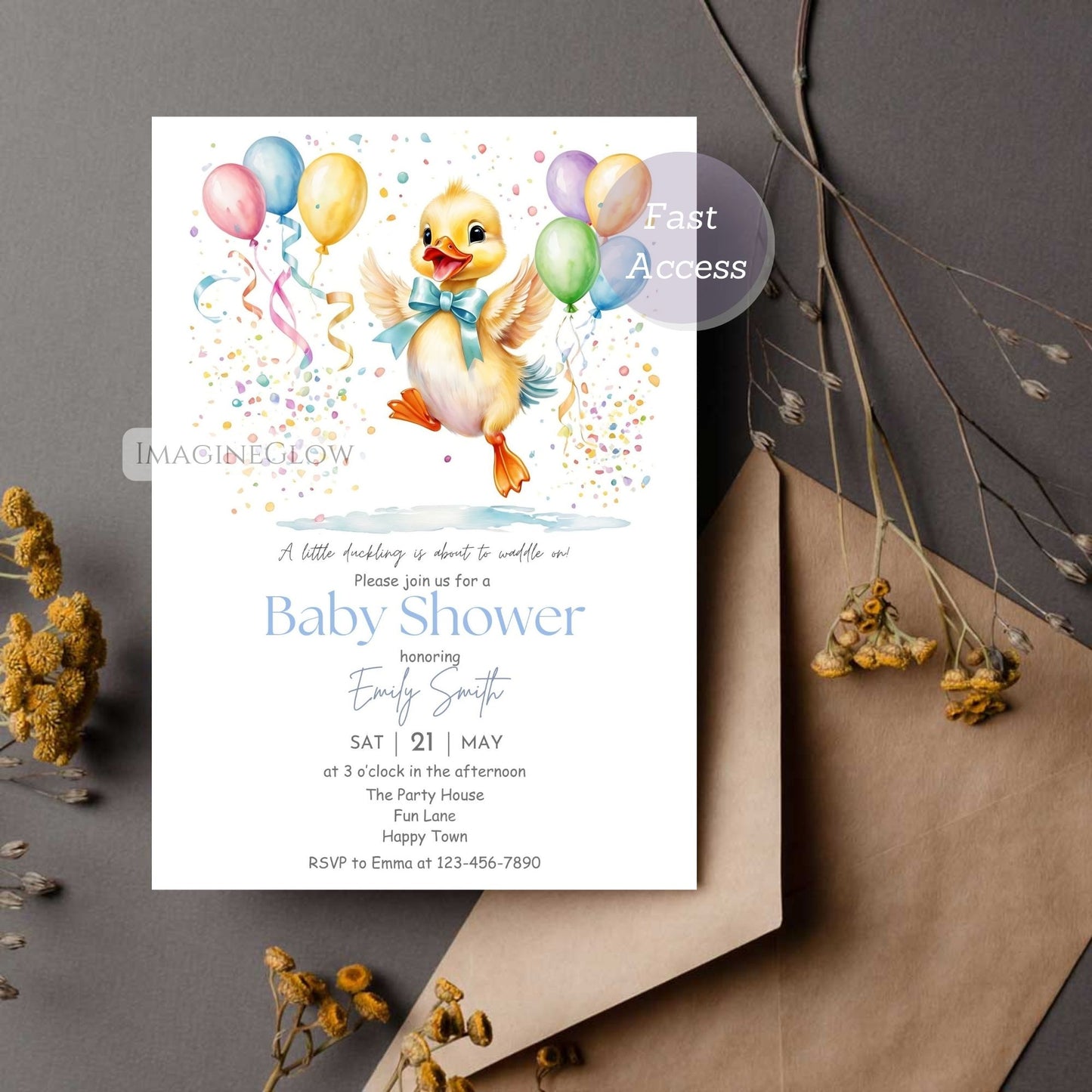 baby shower with duckling and balloons