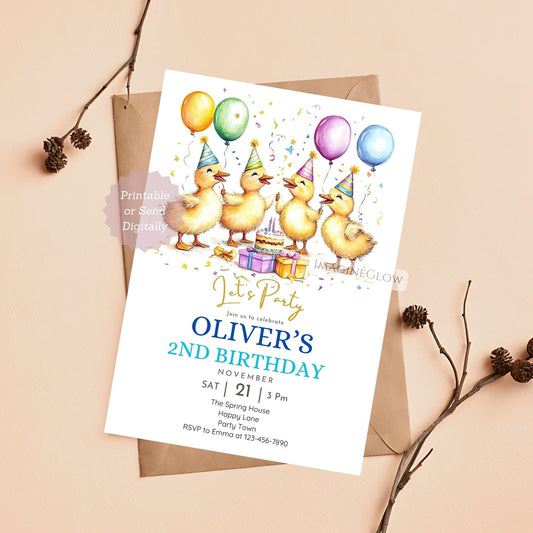 Cute Duckling Birthday Invitation - Farm Theme