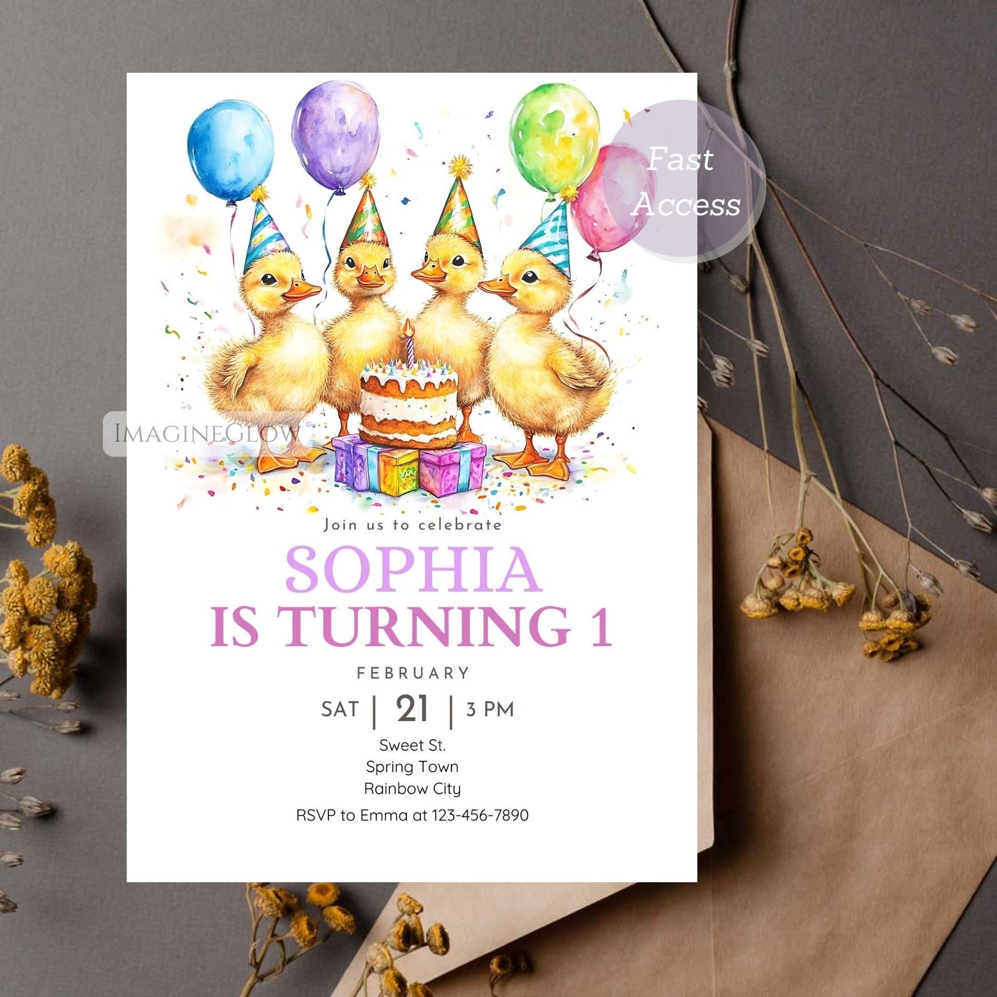 Duckling Party Invitation - Instant Download