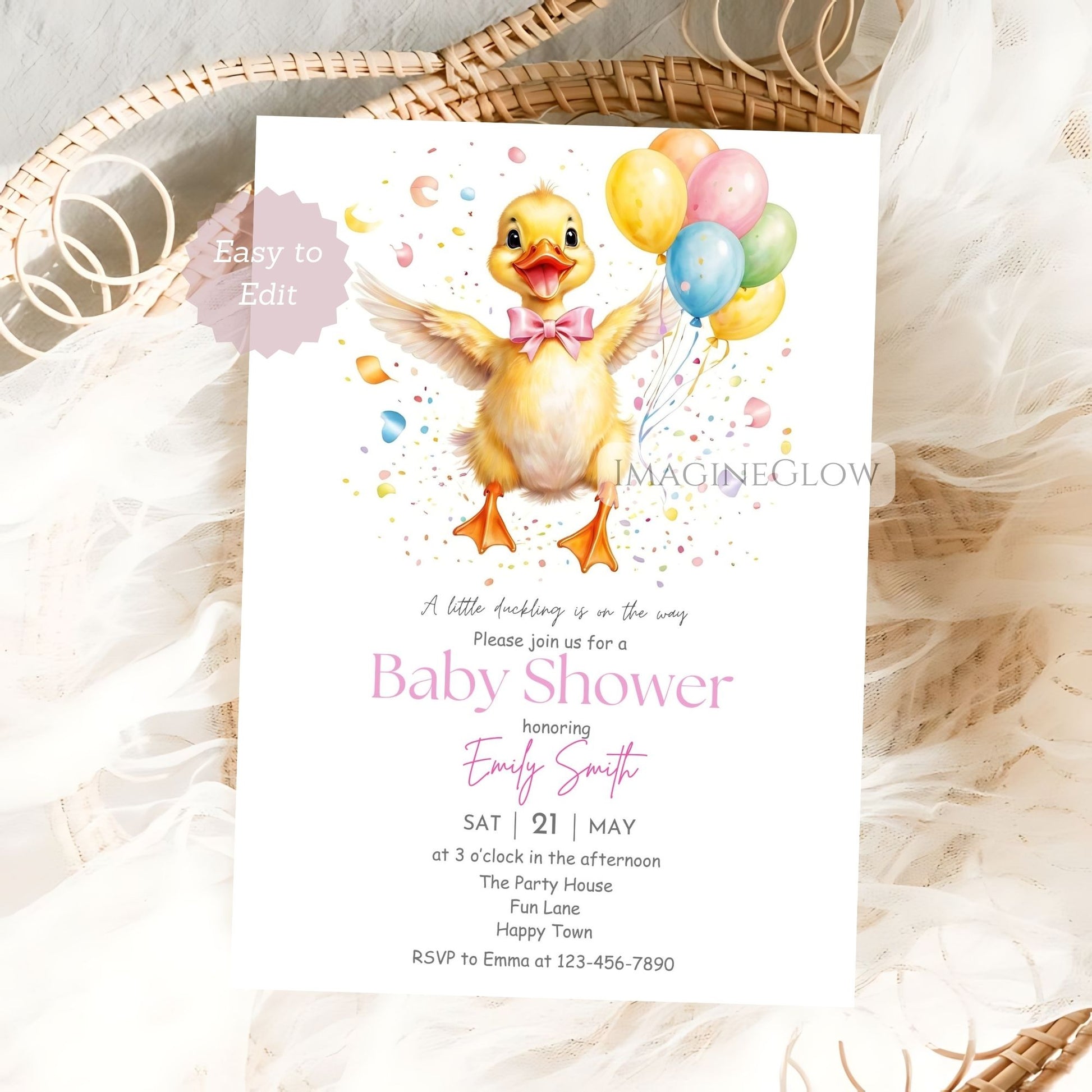 baby girl duck invitation printable
yellow duckling baby girl shower invite