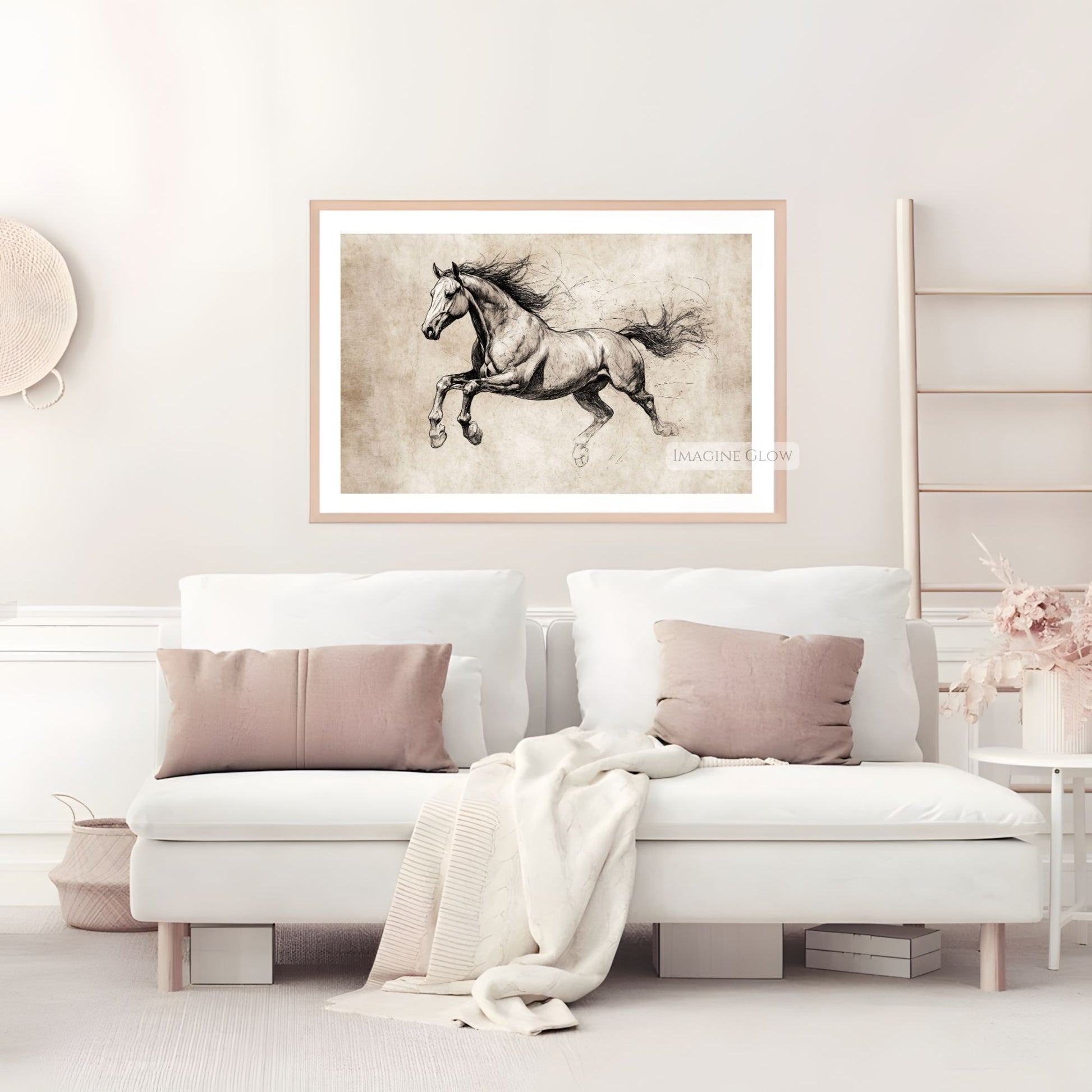 Timeless equestrian illustration for barn decor.