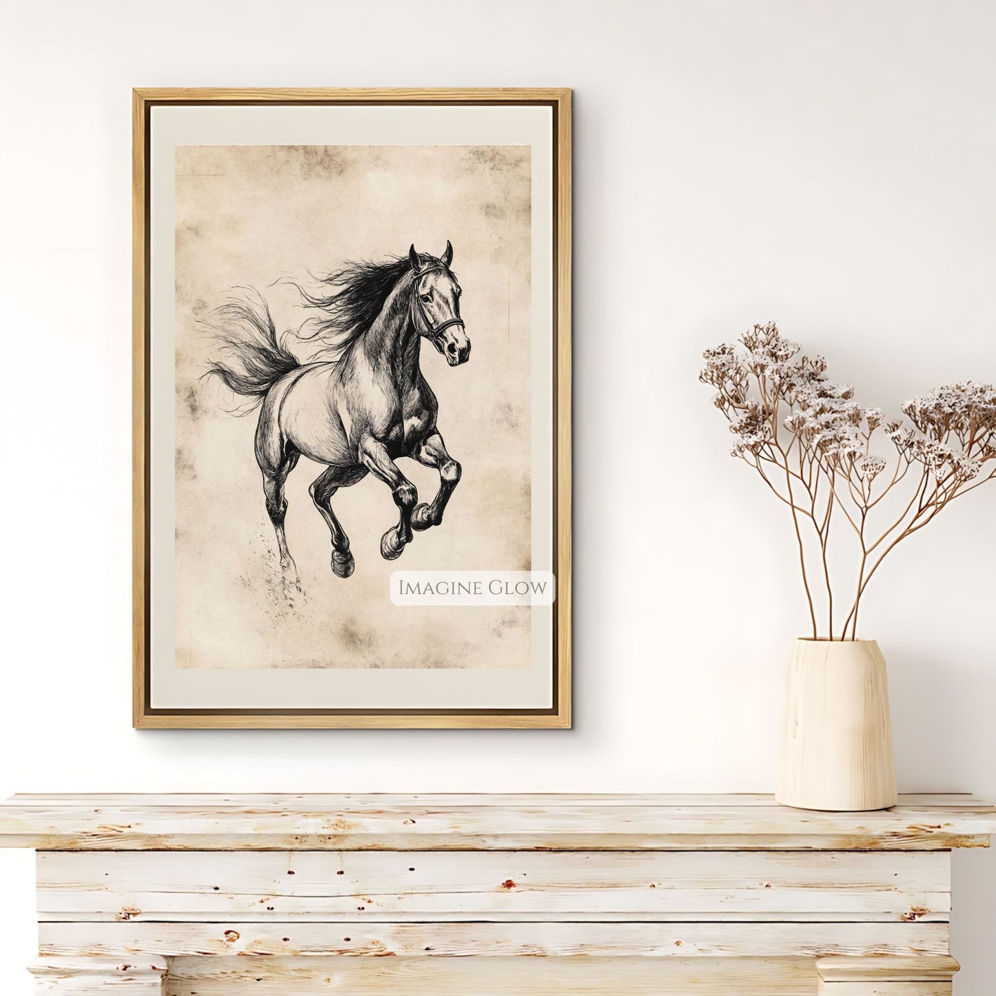 Elegant horse pencil sketch vintage art for animal art lovers.