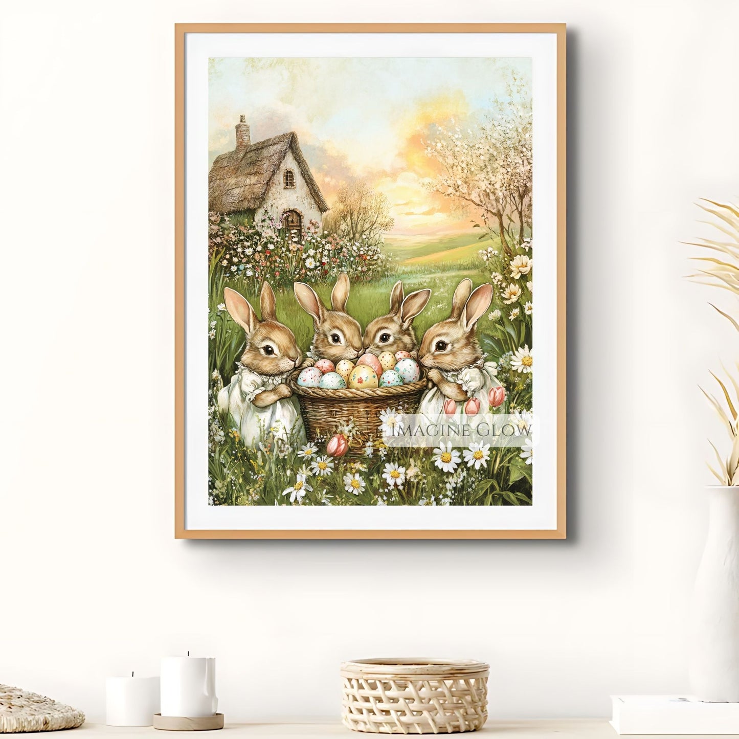 Nostalgic Easter decor with Victorian baby rabbits.