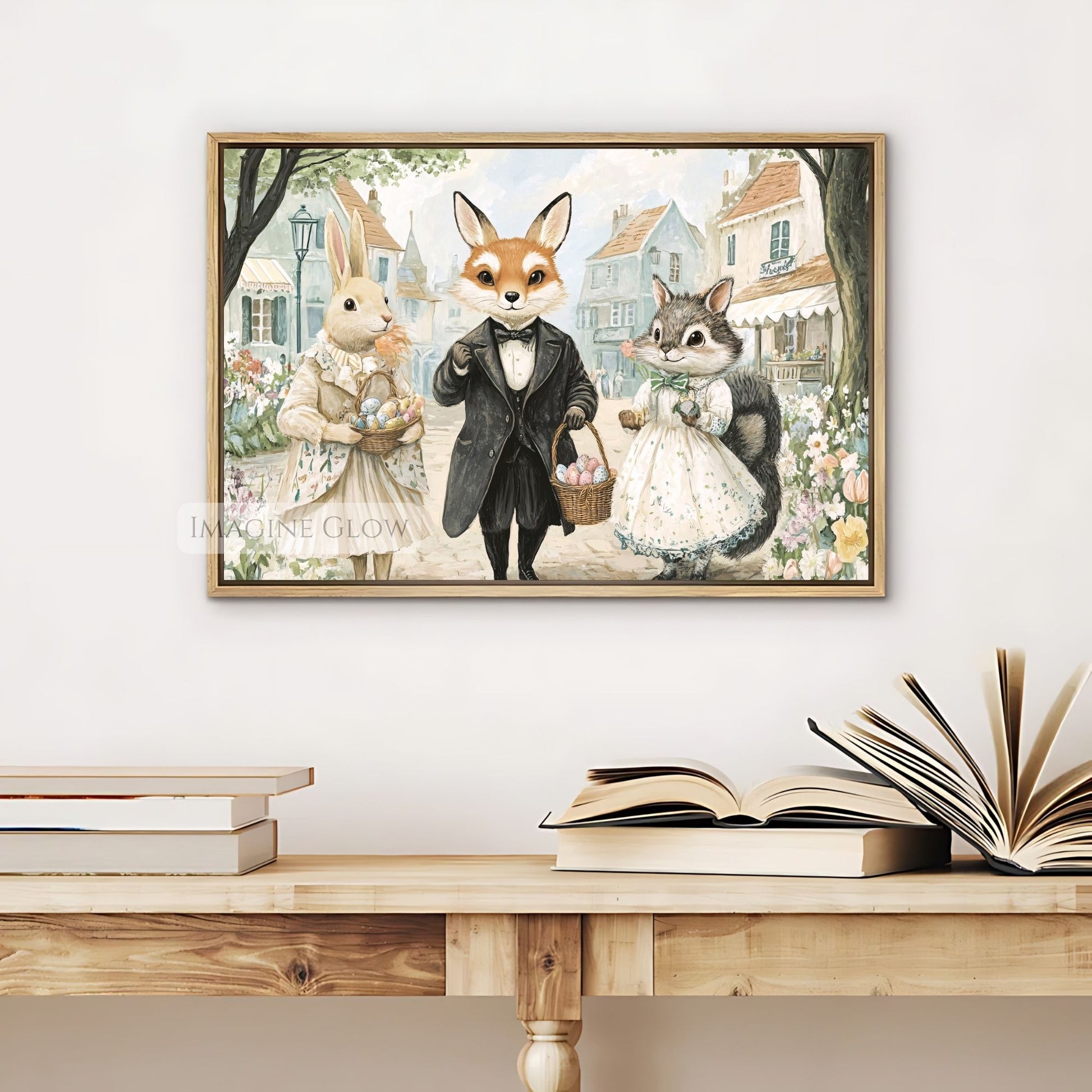 Bunny and Fox Victorian Wall Print for Spring Decor