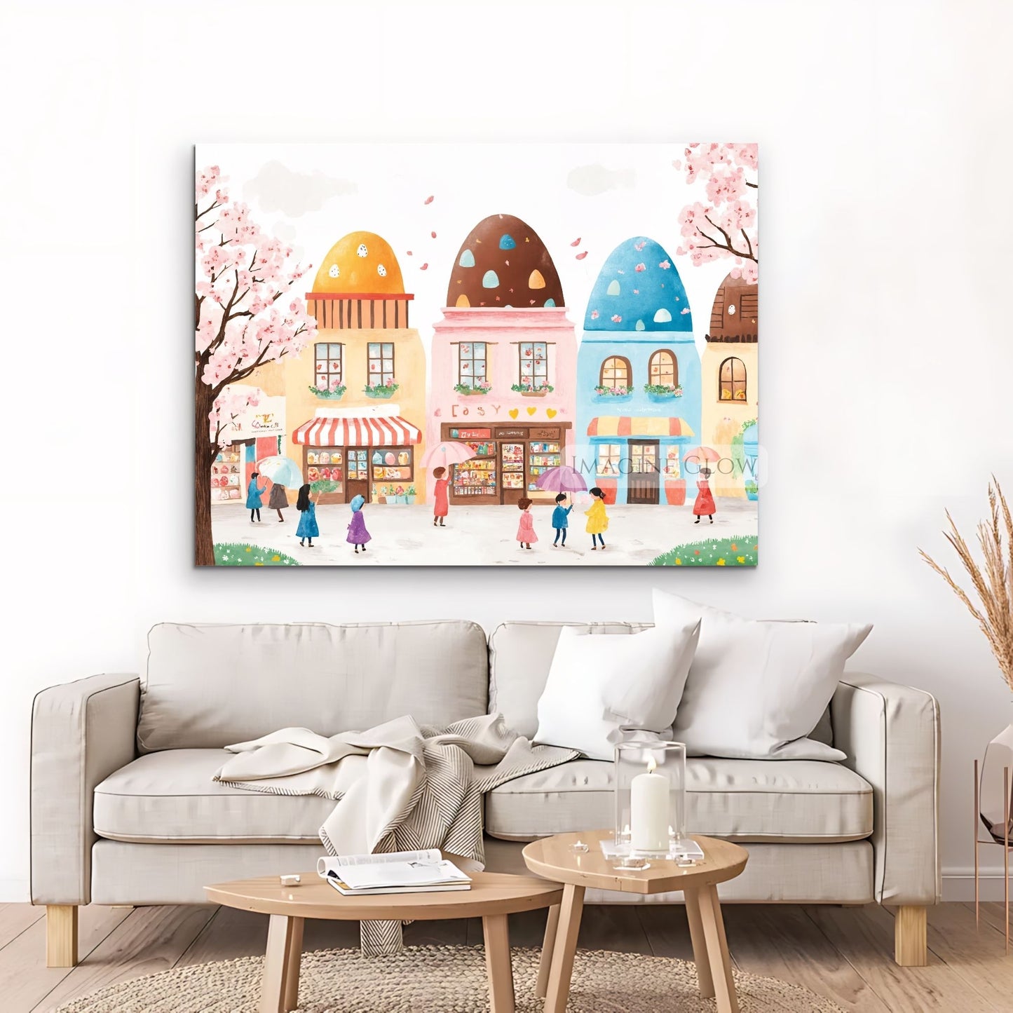 Easter Village Street with Cherry Blossoms
