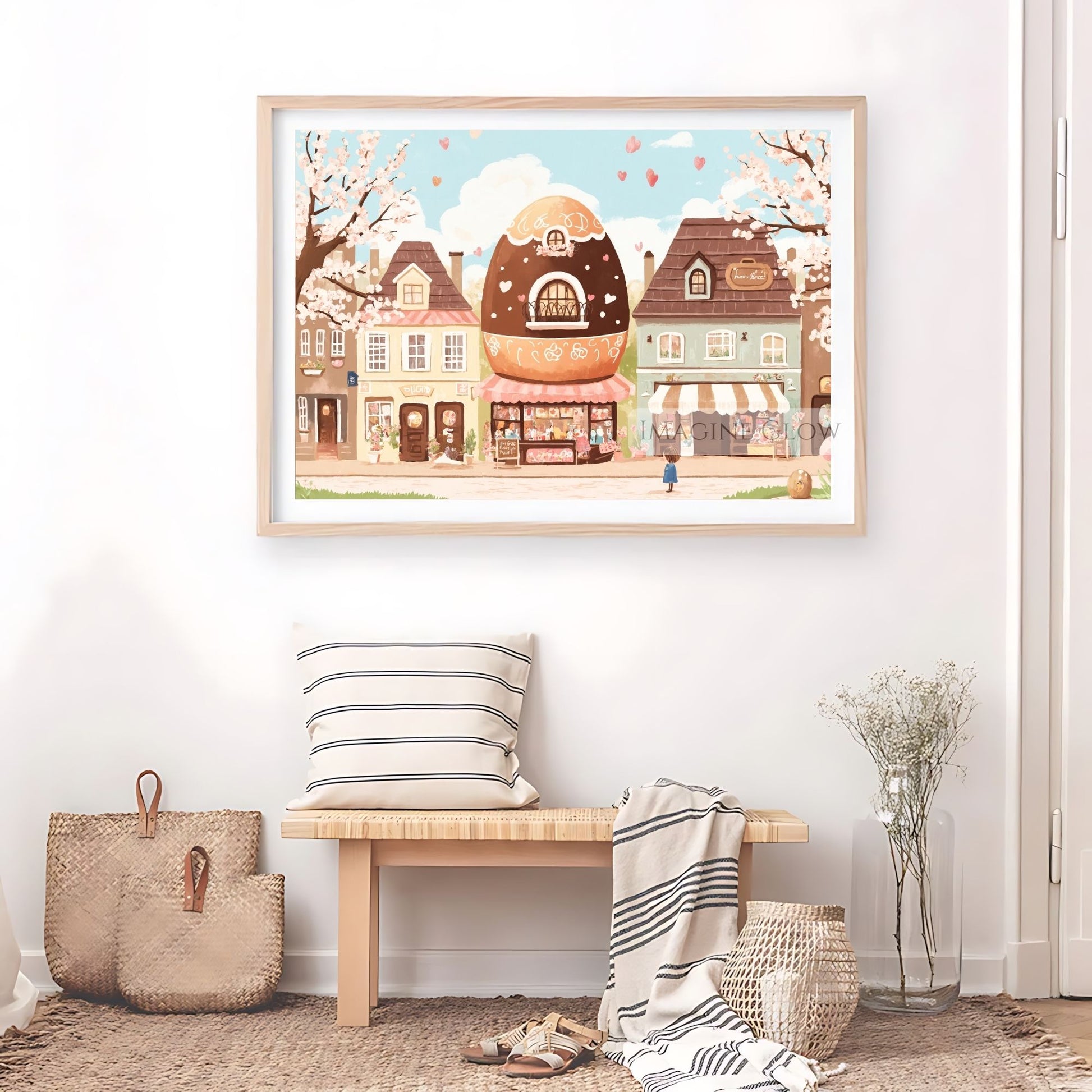 Easter Village with Chocolate Houses and Spring Blooms