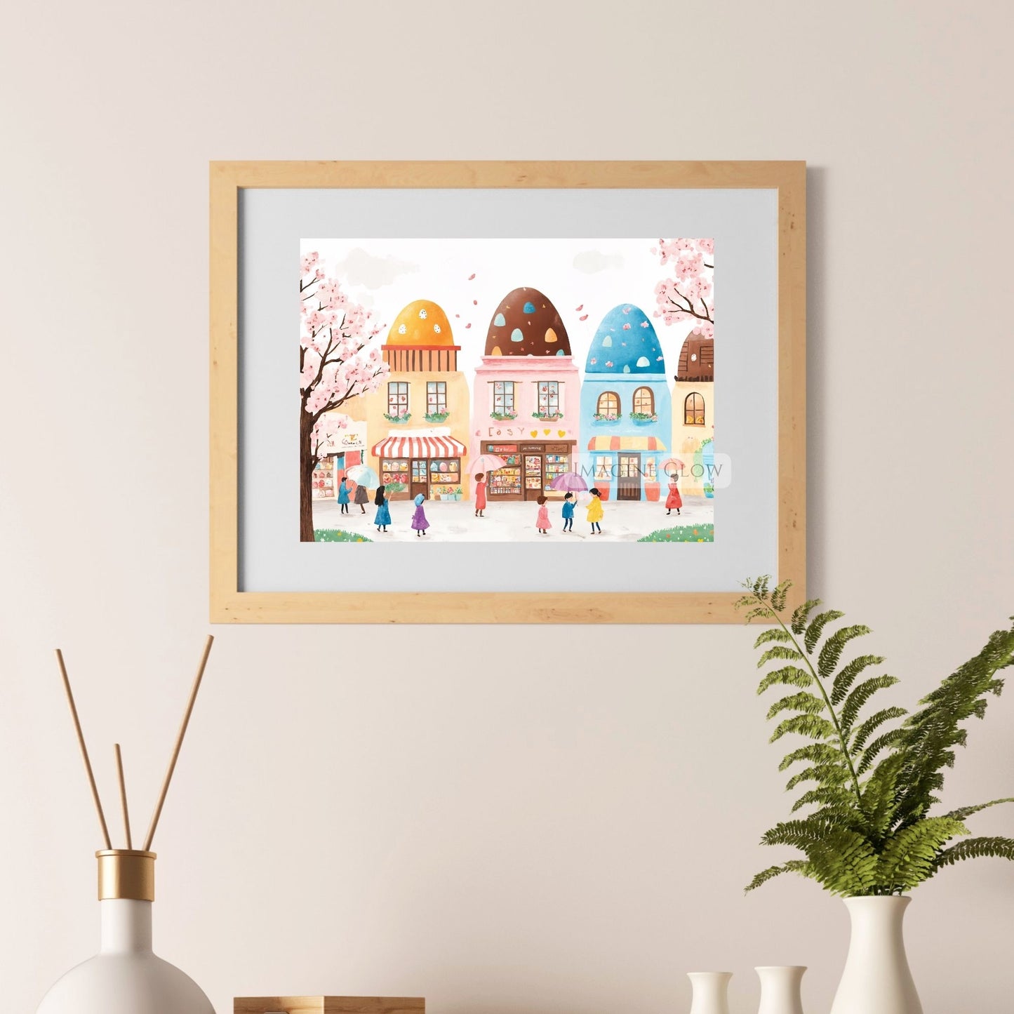 Easter Street Scene with Blossoms and Flowers
