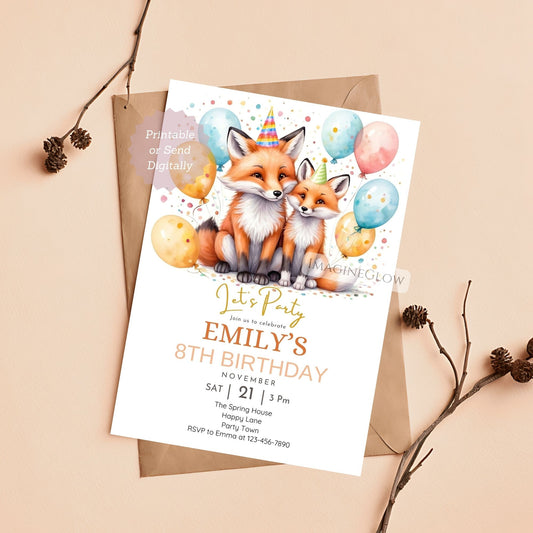 woodland boho fox birthday invite