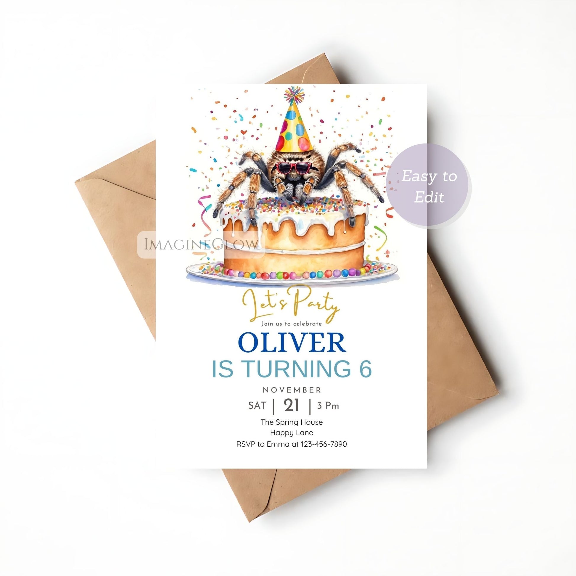editable spider birthday card
bug-loving kids birthday invite