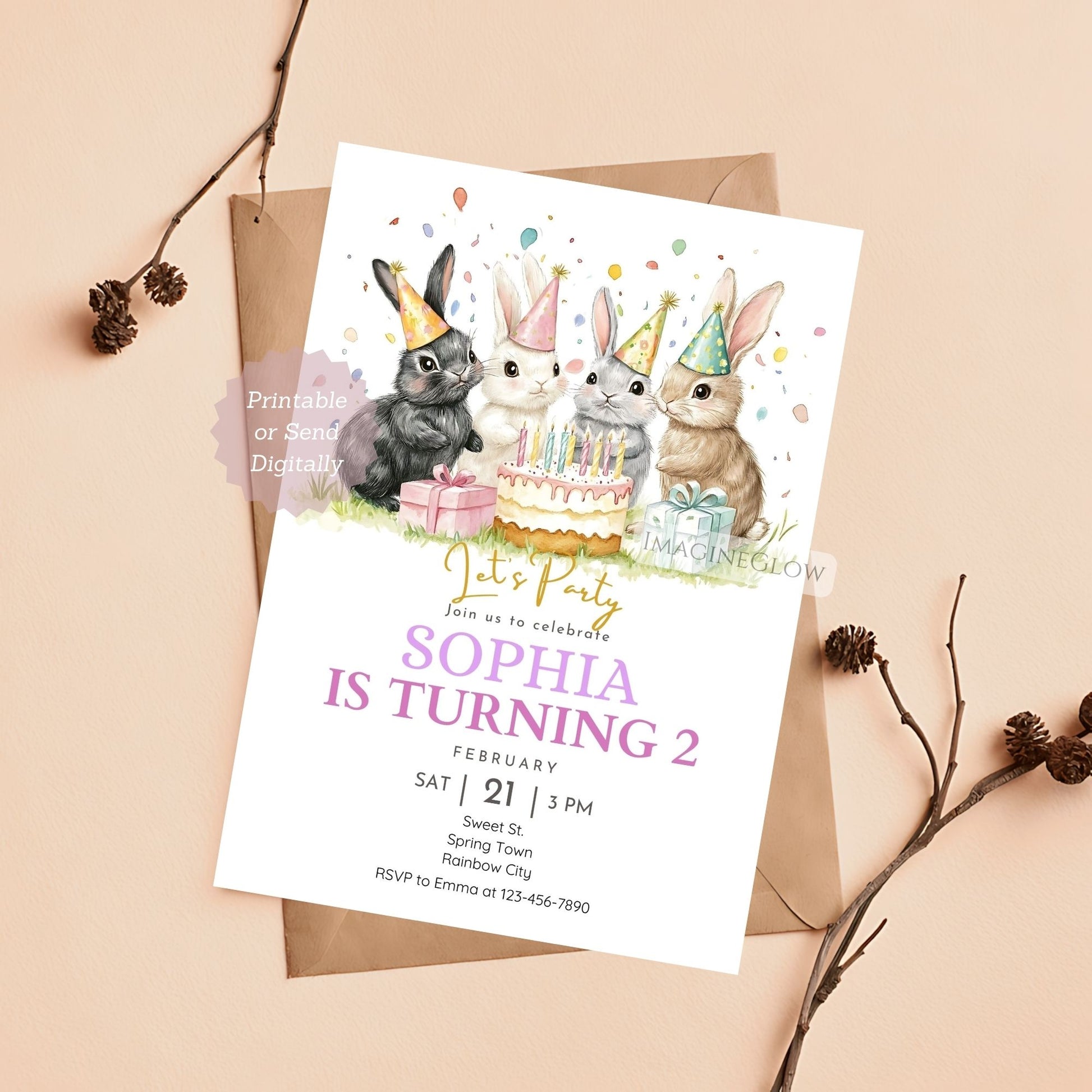 Bunny and Carrot Birthday Party Invite