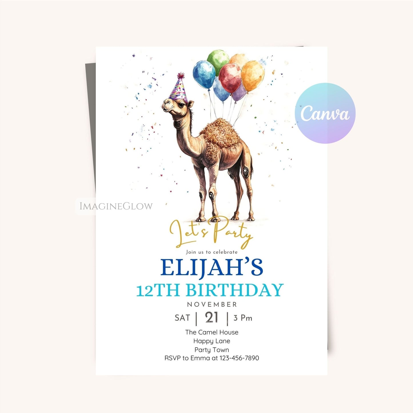 Editable desert safari party invitation for kids