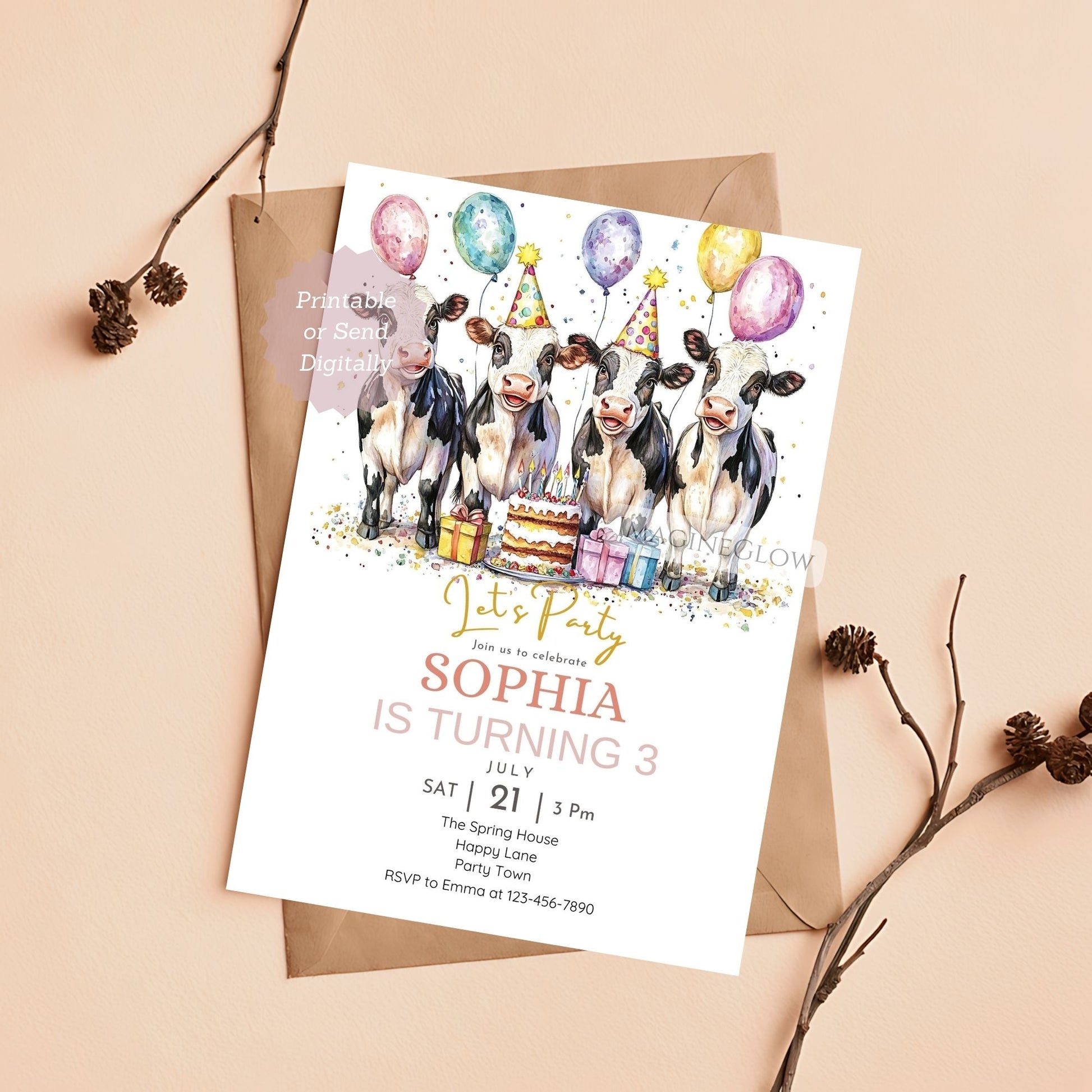 Cow birthday invitation printable farm theme