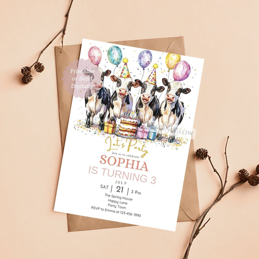 Cow birthday invitation printable farm theme