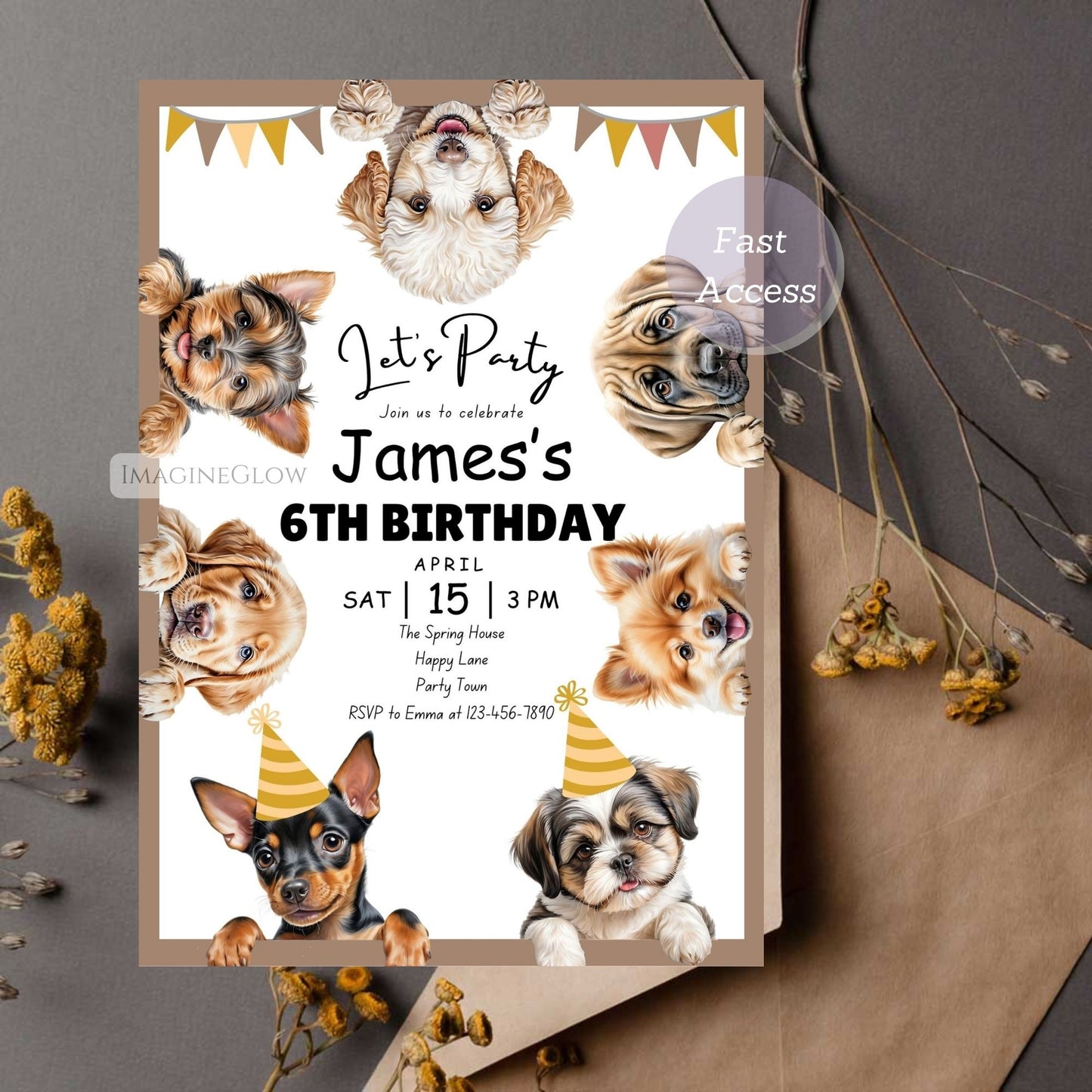 Customizable puppy party invite for boys.