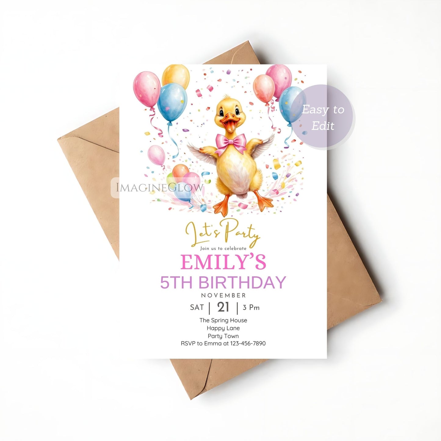 spring duck birthday party invite girl