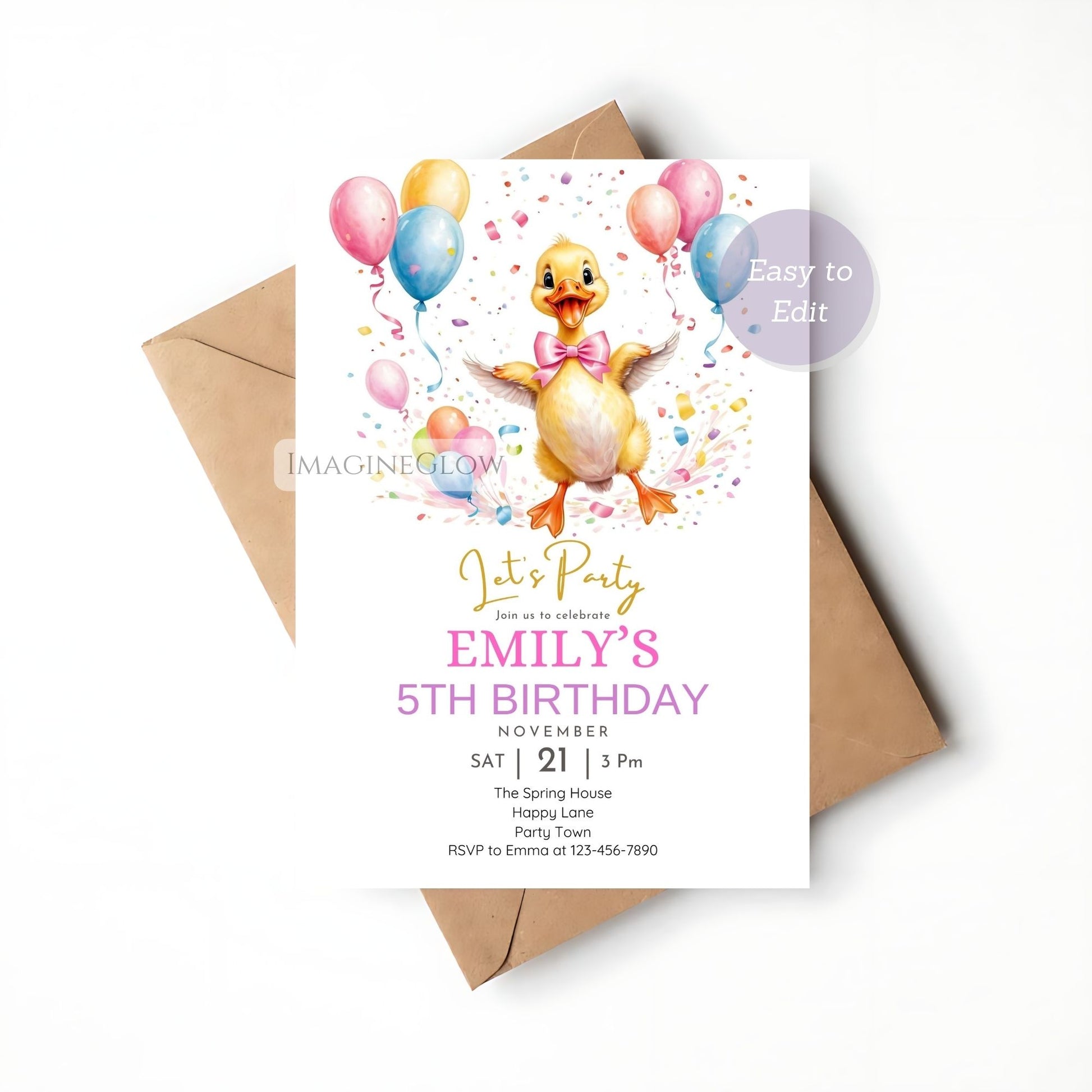 spring duck birthday party invite girl