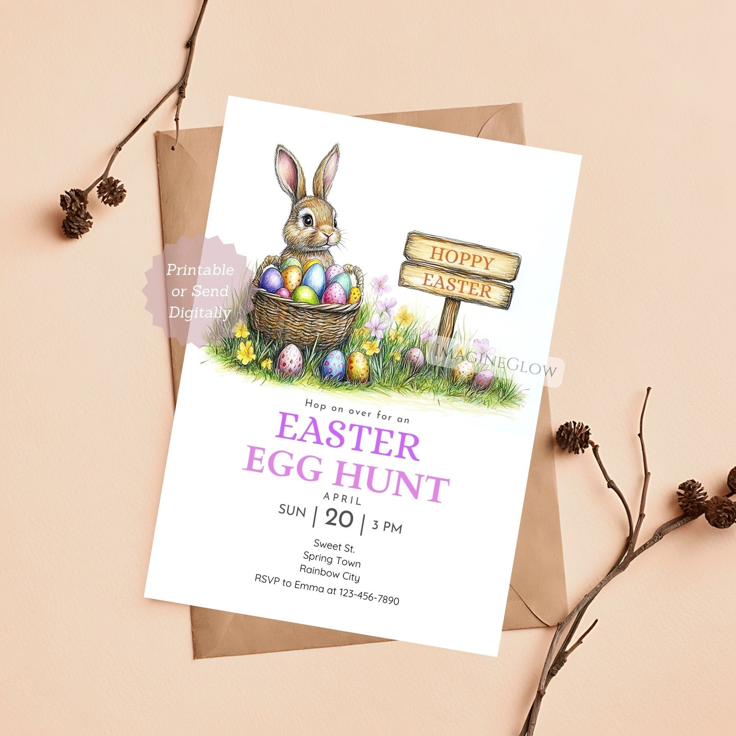 Easter Bunny Invitation for Spring Brunch & Egg Hunt