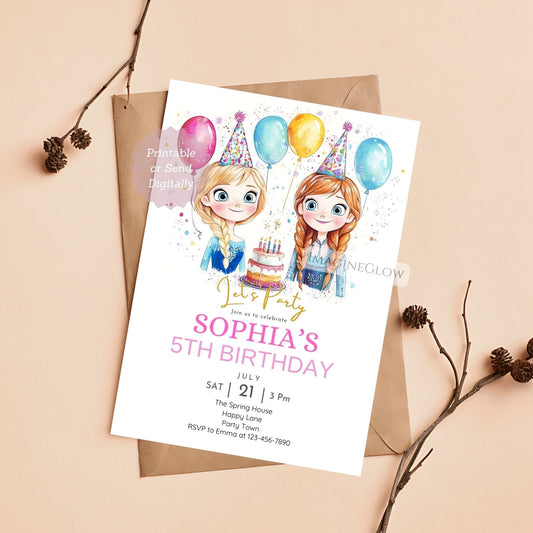 elsa and anna frozen birthday invitation