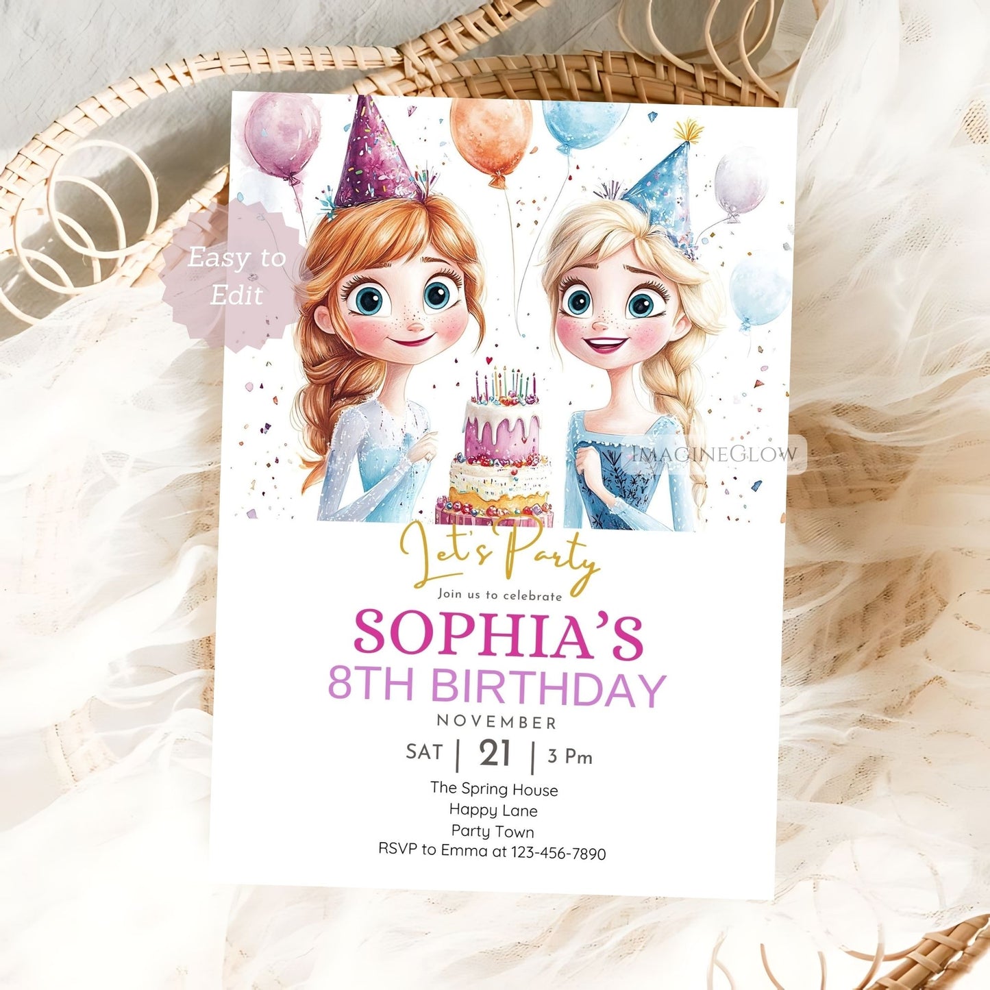 Elsa themed birthday party invite