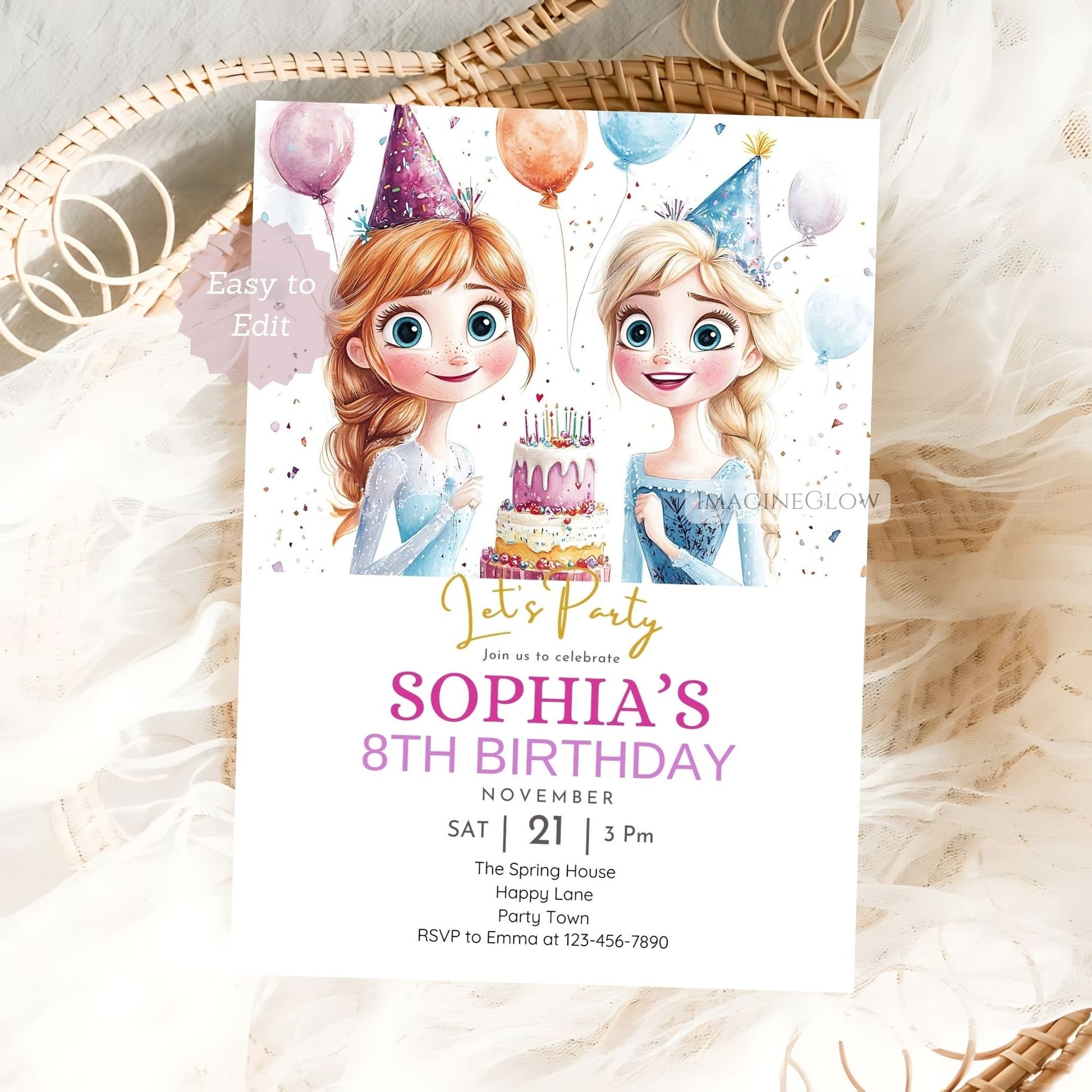 Elsa themed birthday party invite