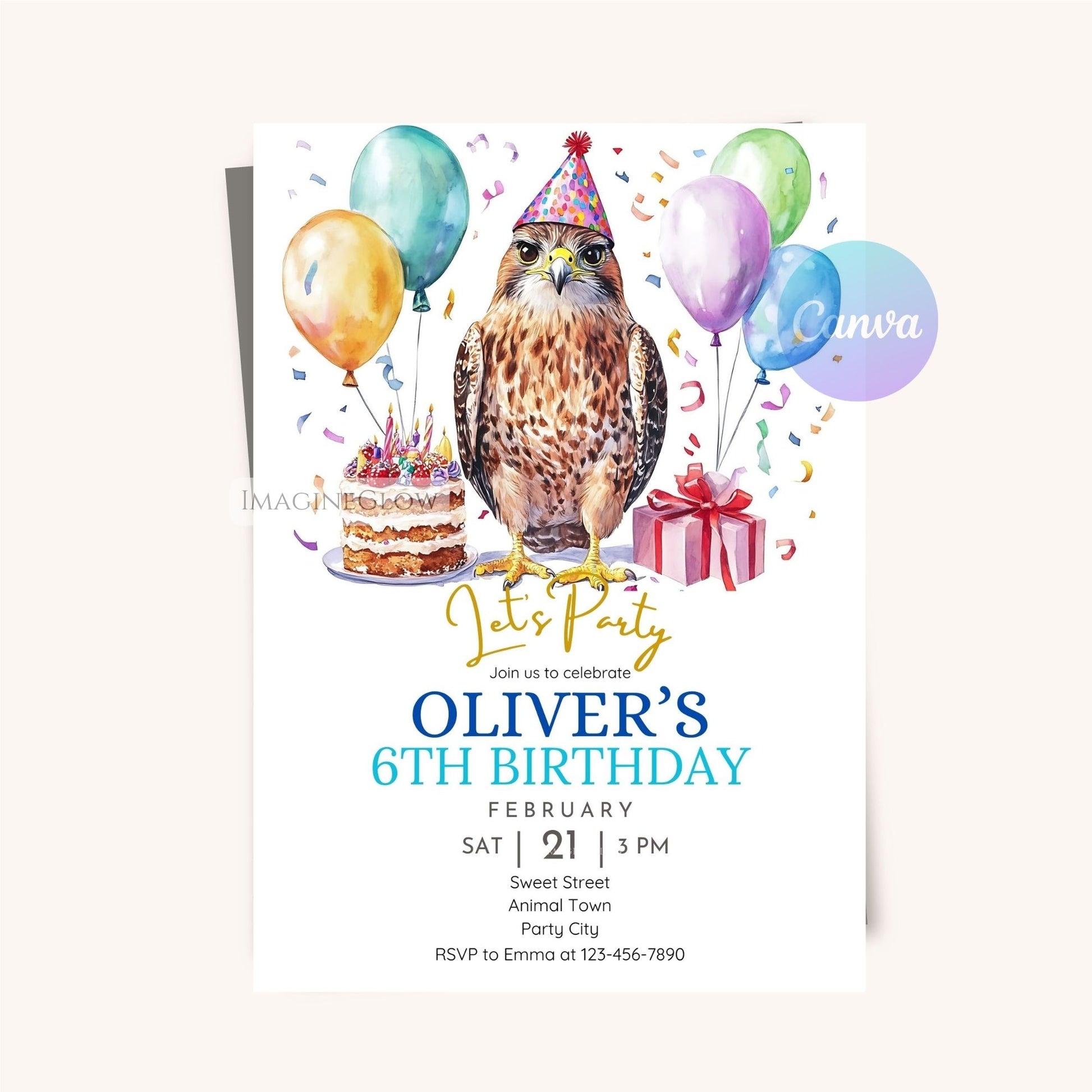 Instant download falcon party invitation
Custom wildlife celebration invite
