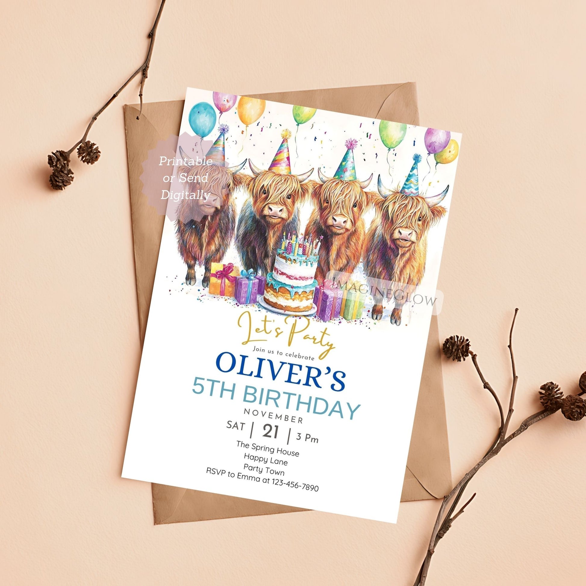 Printable Highland cattle invite